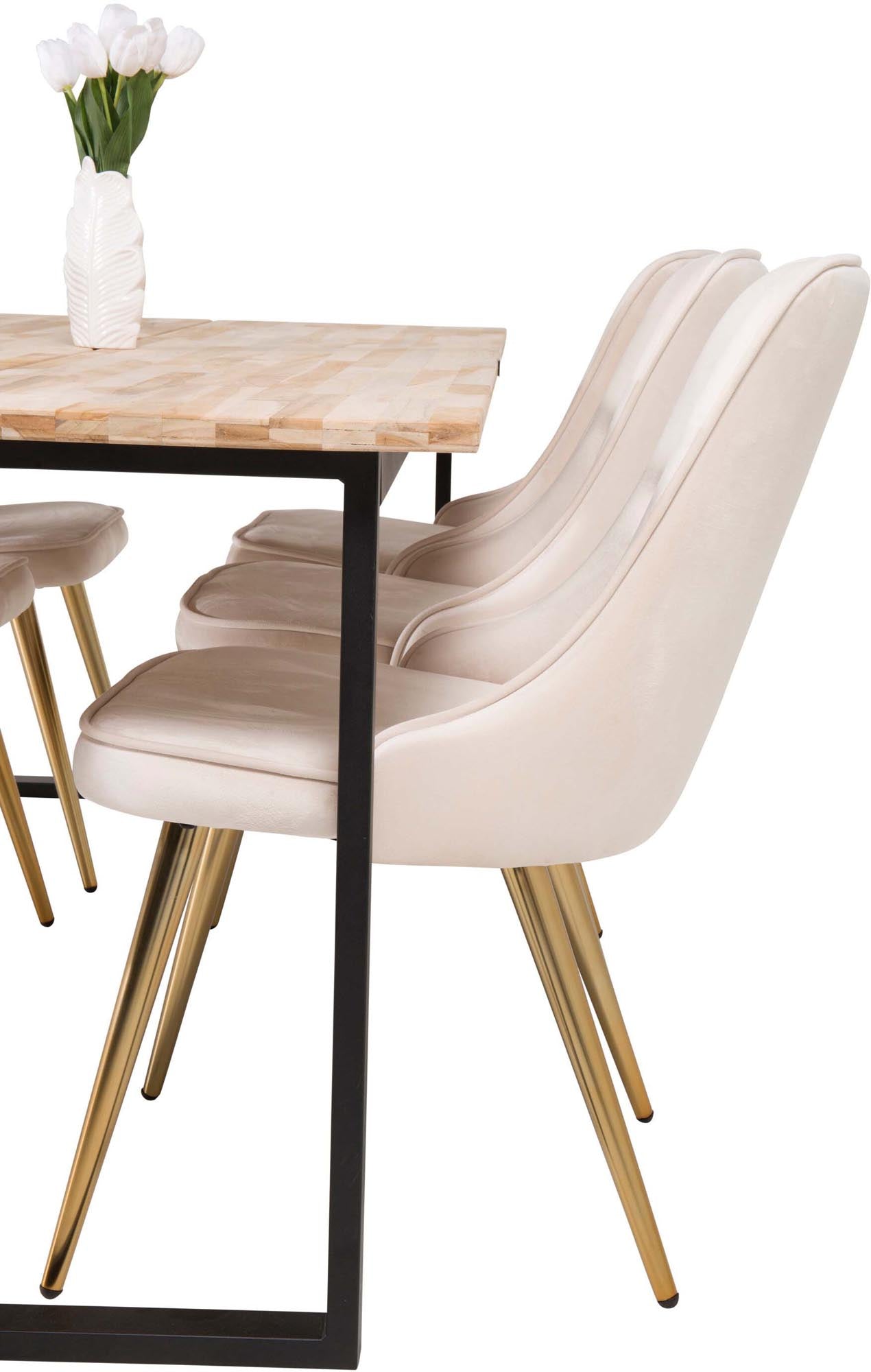 Elegantes Cirebon Esszimmerset: 200cm Tisch & 4 Velvet Deluxe Stühle. Stilvoll, komfortabel, perfekt für modernes Wohnen.