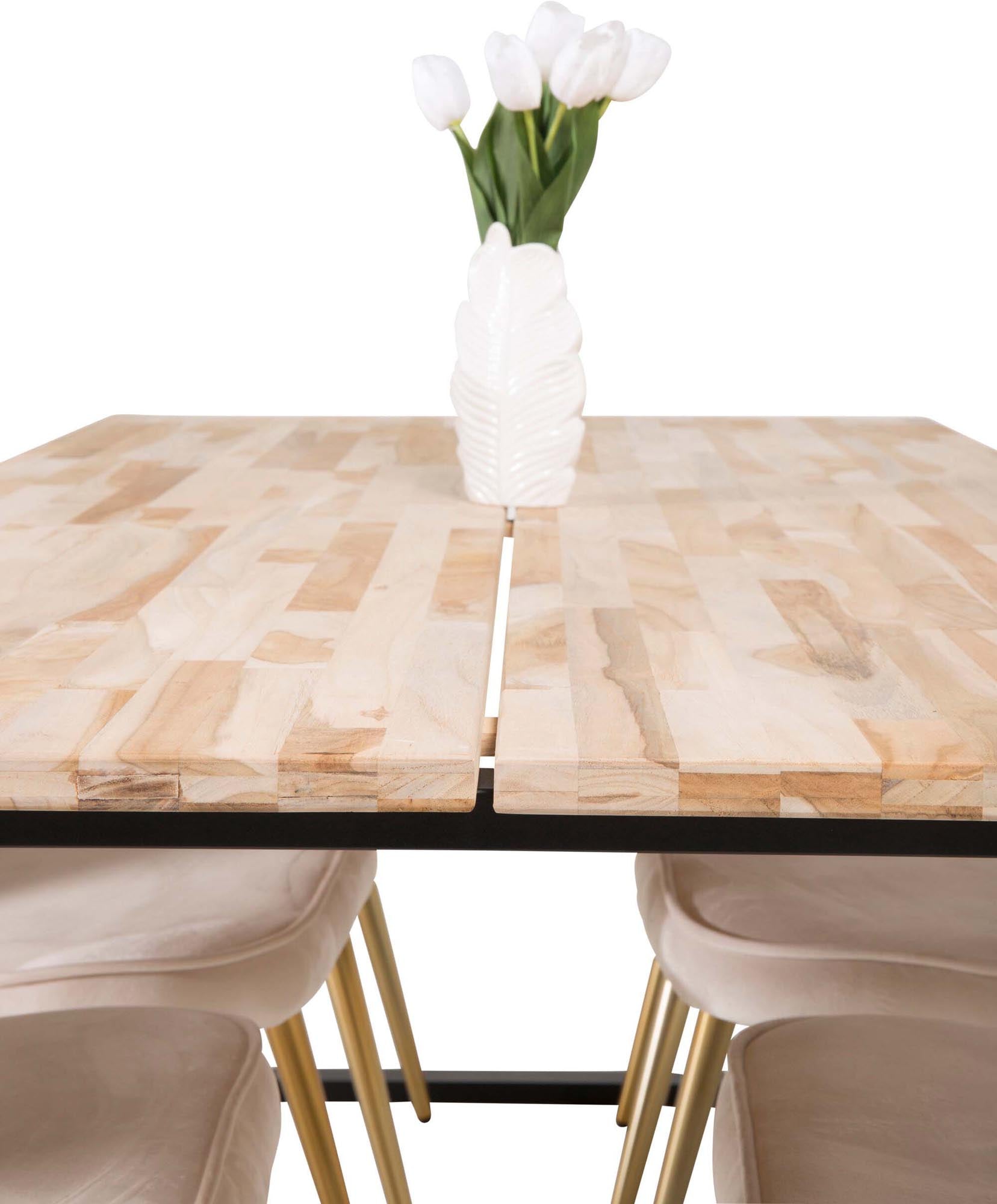 Stilvolles Cirebon Esszimmerset mit luxuriösen Velvet Deluxe Stühlen, 200 cm groß, ideal für gesellige Momente und modernes Wohnen.