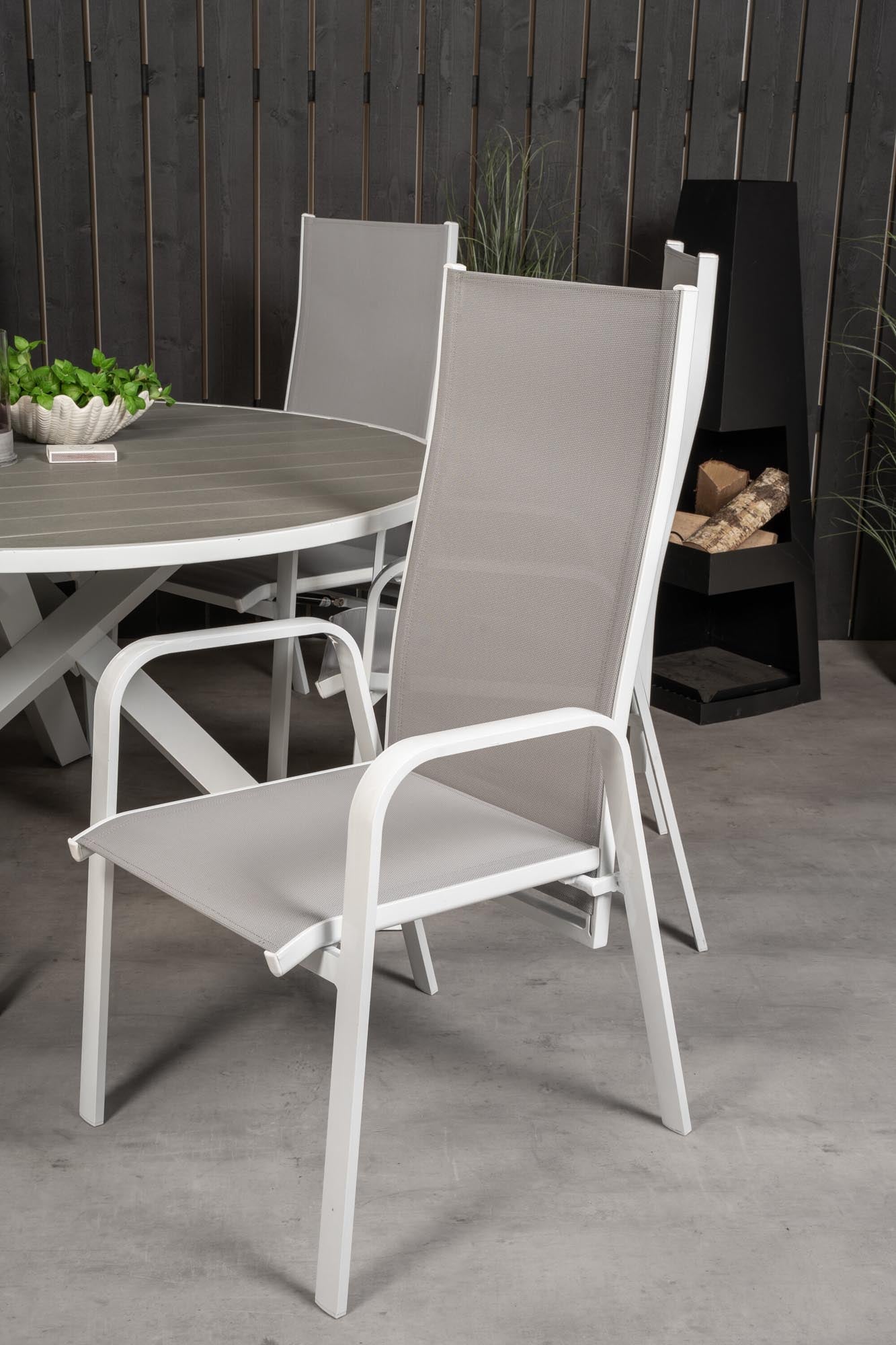 Parma Outdoor-Tischset + Copacabana Recliner ⌀140cm/6St. in Grau weiss präsentiert im Onlineshop von KAQTU Design AG. Gartentischset ist von Venture Home