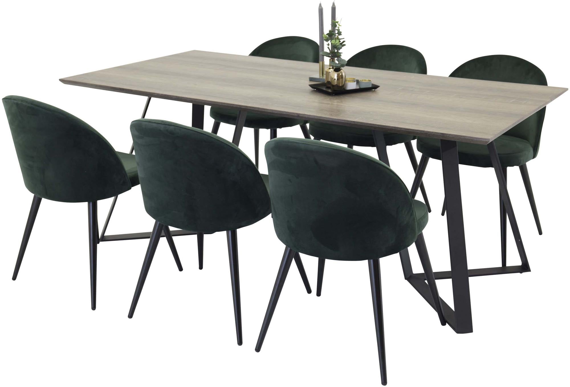 Marina Esszimmerset Velvet: Elegantes 180 cm Set für 6 Personen. Hochwertige Stühle mit samtiger Oberfläche für stilvolle Essmomente.