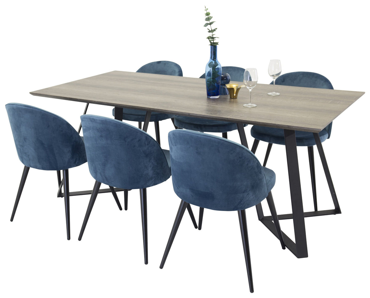 Marina Esszimmerset Velvet 180cm/6St. in Schwarz Blau präsentiert im Onlineshop von KAQTU Design AG. Esszimmerset ist von Venture Home