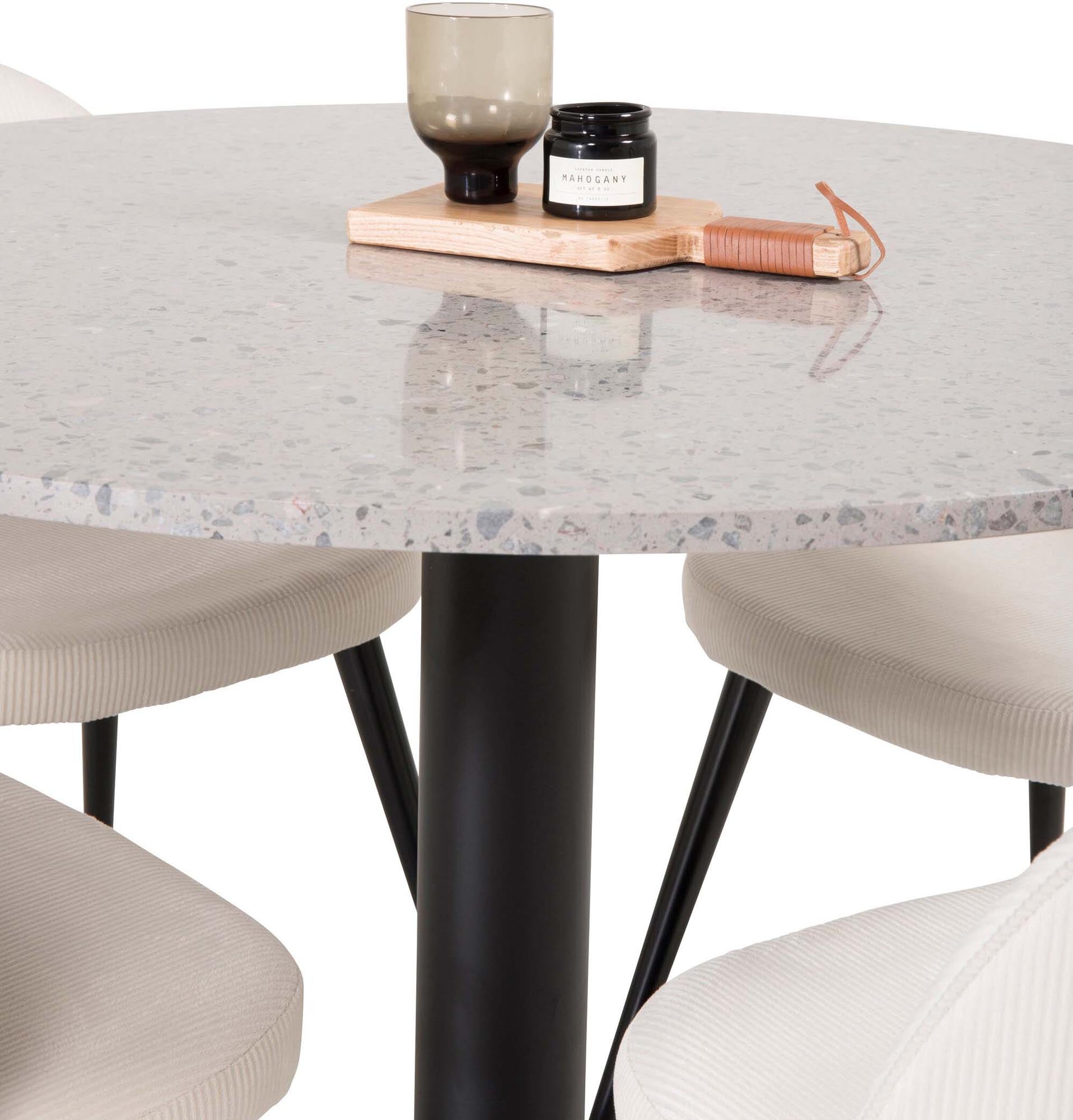 Elegantes Razzia Esszimmerset: Velvet-Tisch mit 4 Stühlen, 106cm.