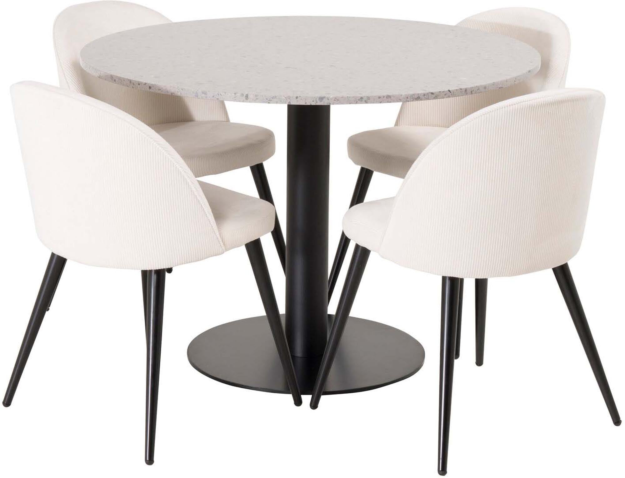 Modernes Razzia Esszimmerset von Venture Home: Stilvoller Velvet-Tisch (106cm) mit 4 bequemen Stühlen für unvergessliche Essmomente.