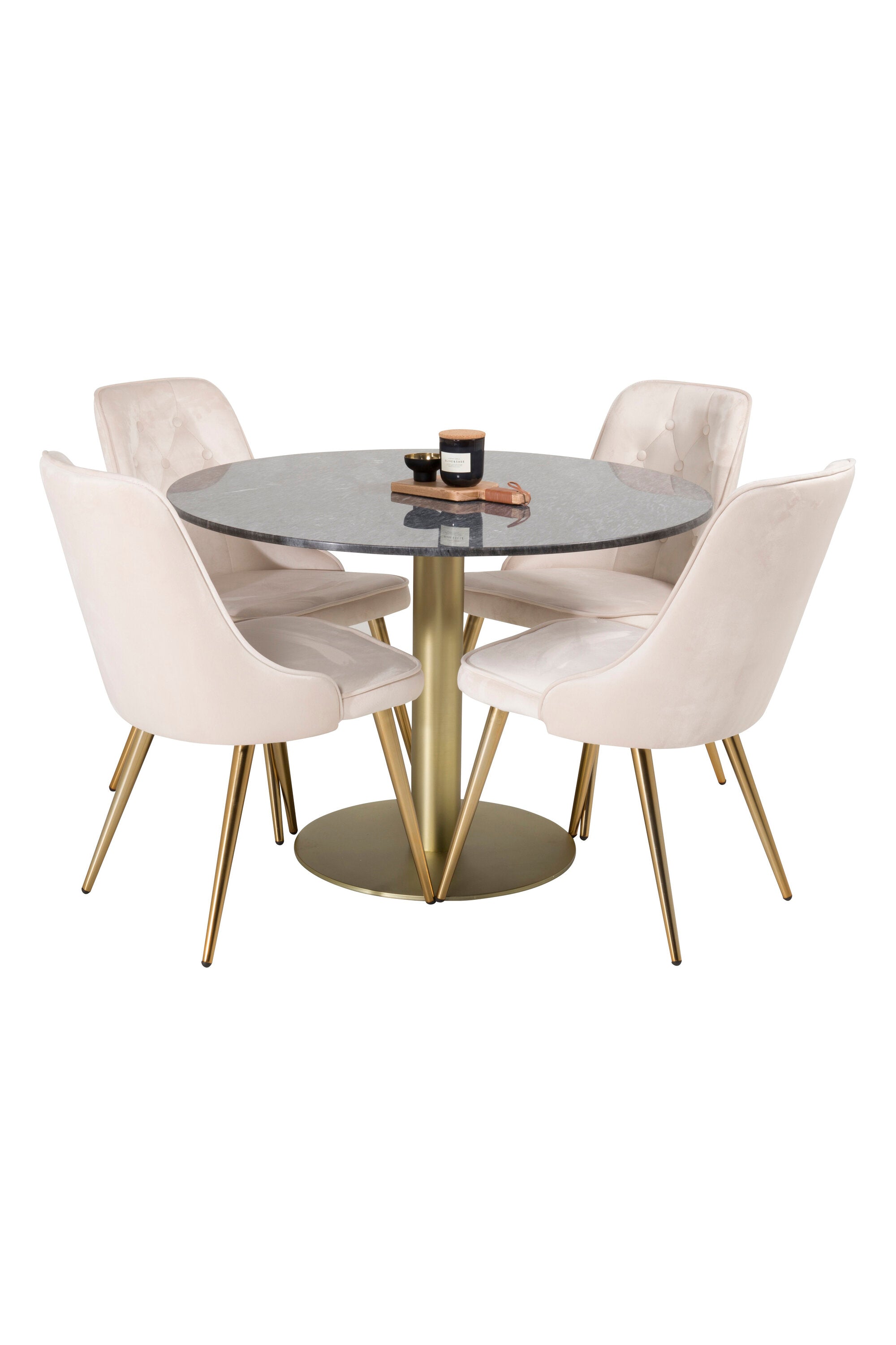 Estelle Esszimmerset + Velvet Deluxe ⌀106cm/4St. in Schwarz / Gold / Beige präsentiert im Onlineshop von KAQTU Design AG. Esszimmerset ist von Venture Home