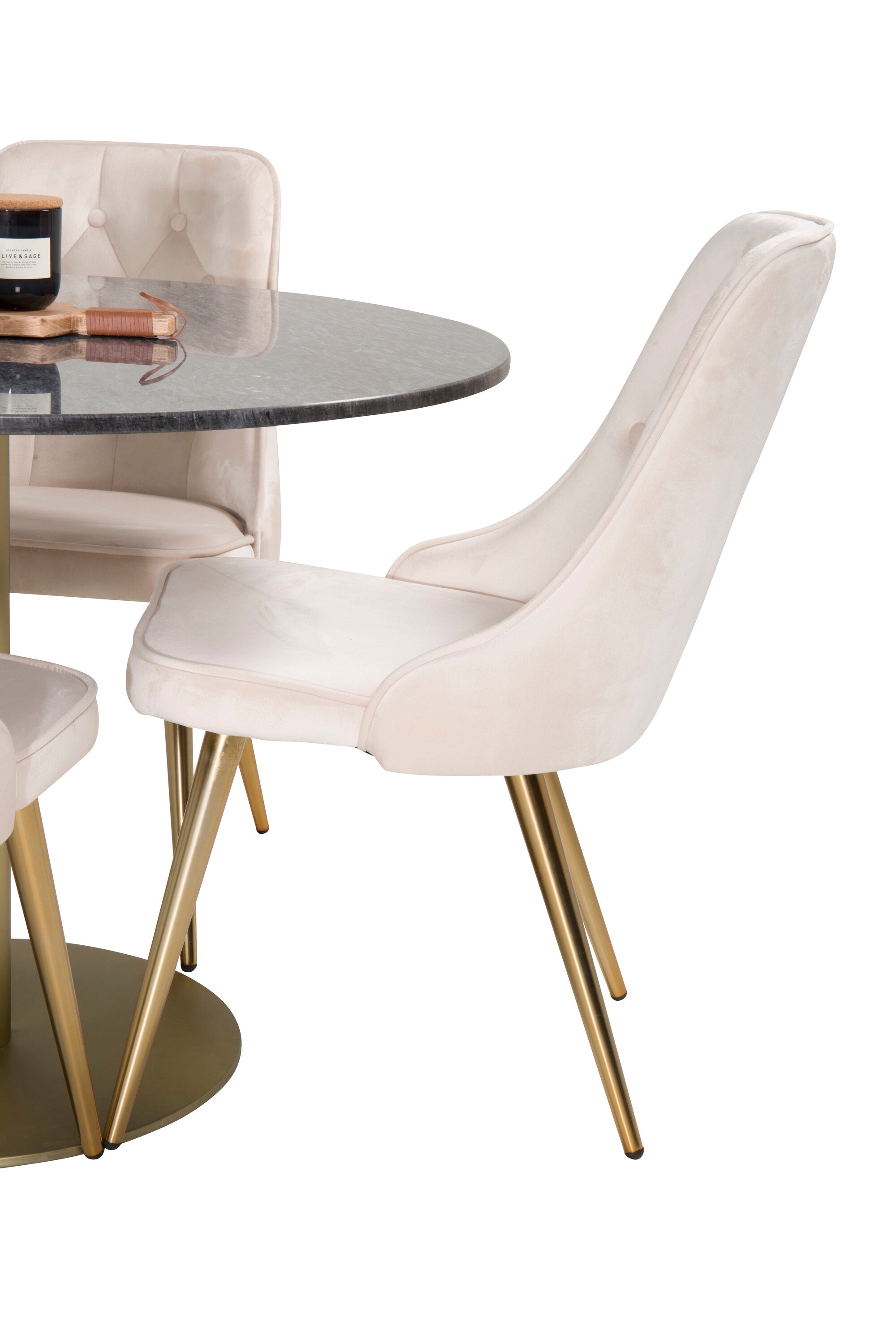 Estelle Esszimmerset + Velvet Deluxe ⌀106cm/4St. in Schwarz / Gold / Beige präsentiert im Onlineshop von KAQTU Design AG. Esszimmerset ist von Venture Home