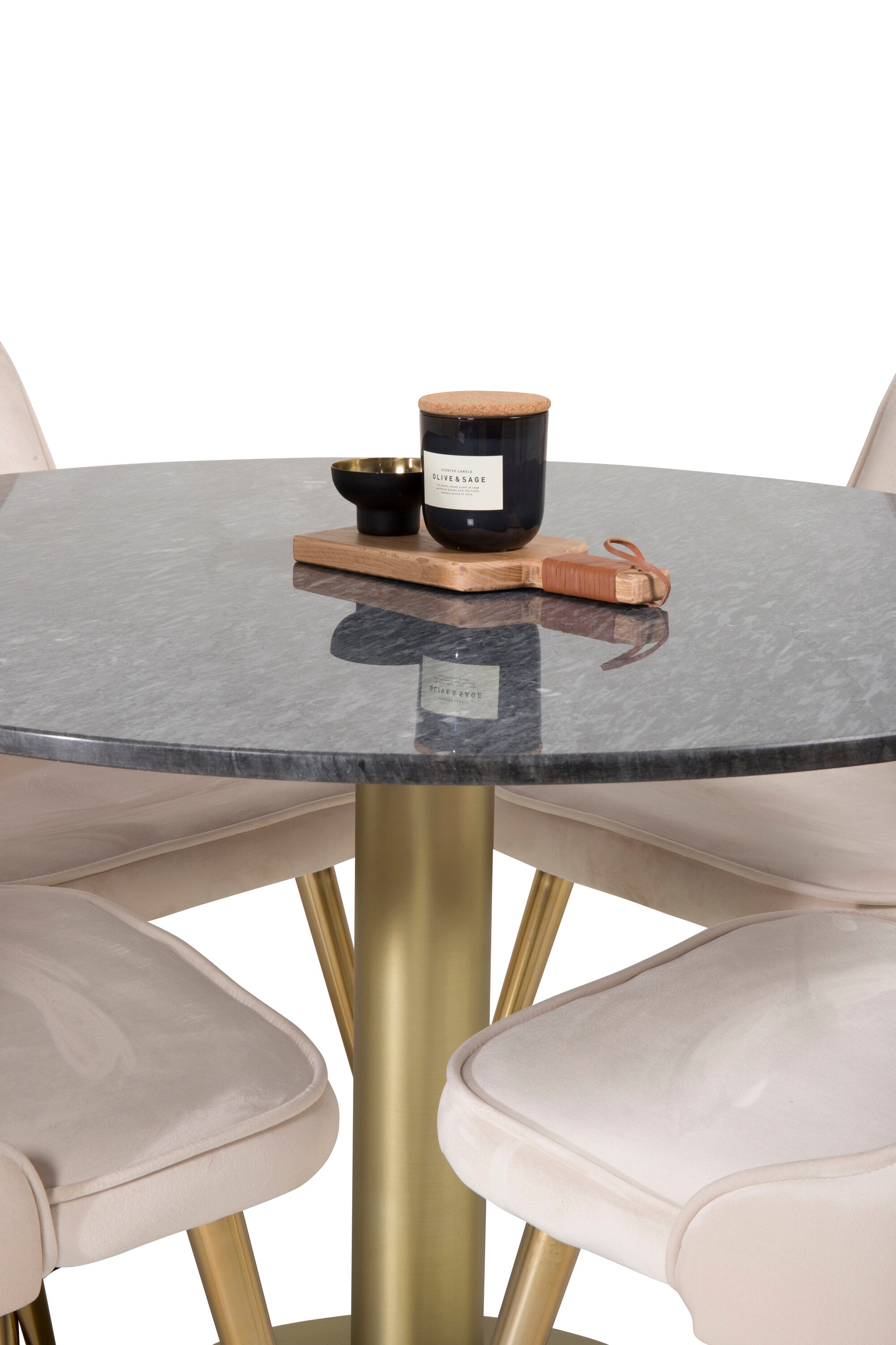 Estelle Esszimmerset + Velvet Deluxe ⌀106cm/4St. in Schwarz / Gold / Beige präsentiert im Onlineshop von KAQTU Design AG. Esszimmerset ist von Venture Home