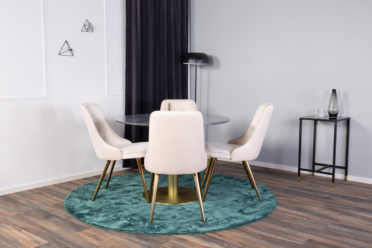 Estelle Esszimmerset + Velvet Deluxe ⌀106cm/4St. in Schwarz / Gold / Beige präsentiert im Onlineshop von KAQTU Design AG. Esszimmerset ist von Venture Home