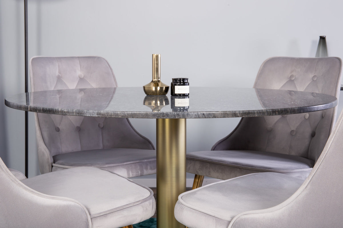 Estelle Esszimmerset + Velvet Deluxe ⌀106cm/4St. in Gold präsentiert im Onlineshop von KAQTU Design AG. Esszimmerset ist von Venture Home