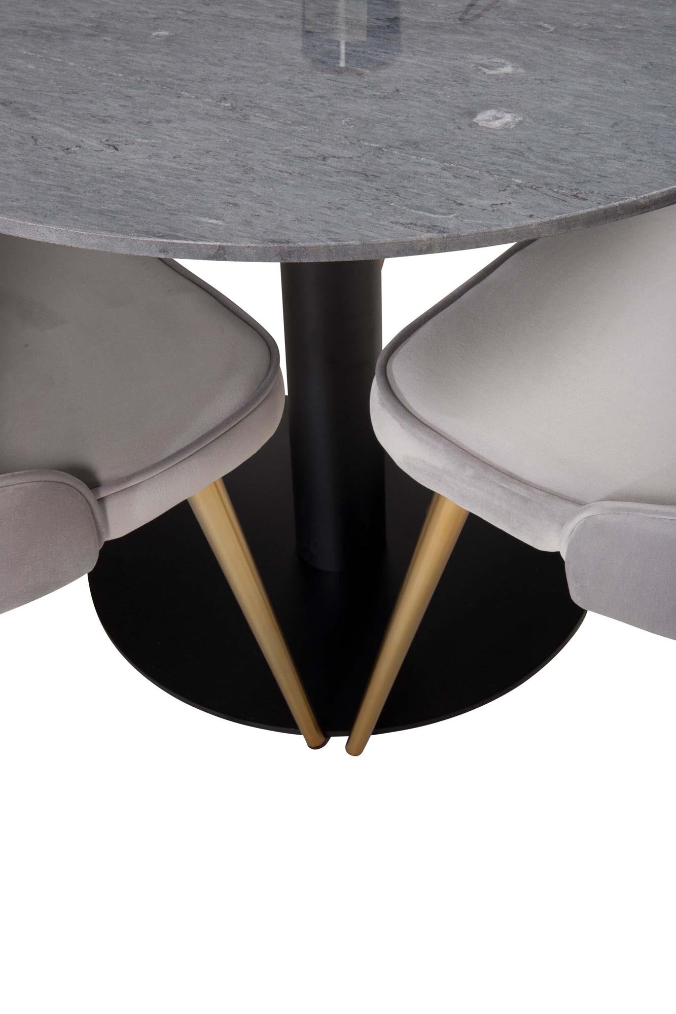 Stilvolles Estelle Esszimmerset mit elegantem Marmor-Tisch und 4 luxuriösen Velvet-Stühlen für gemütliche Dinner und festliche Anlässe.