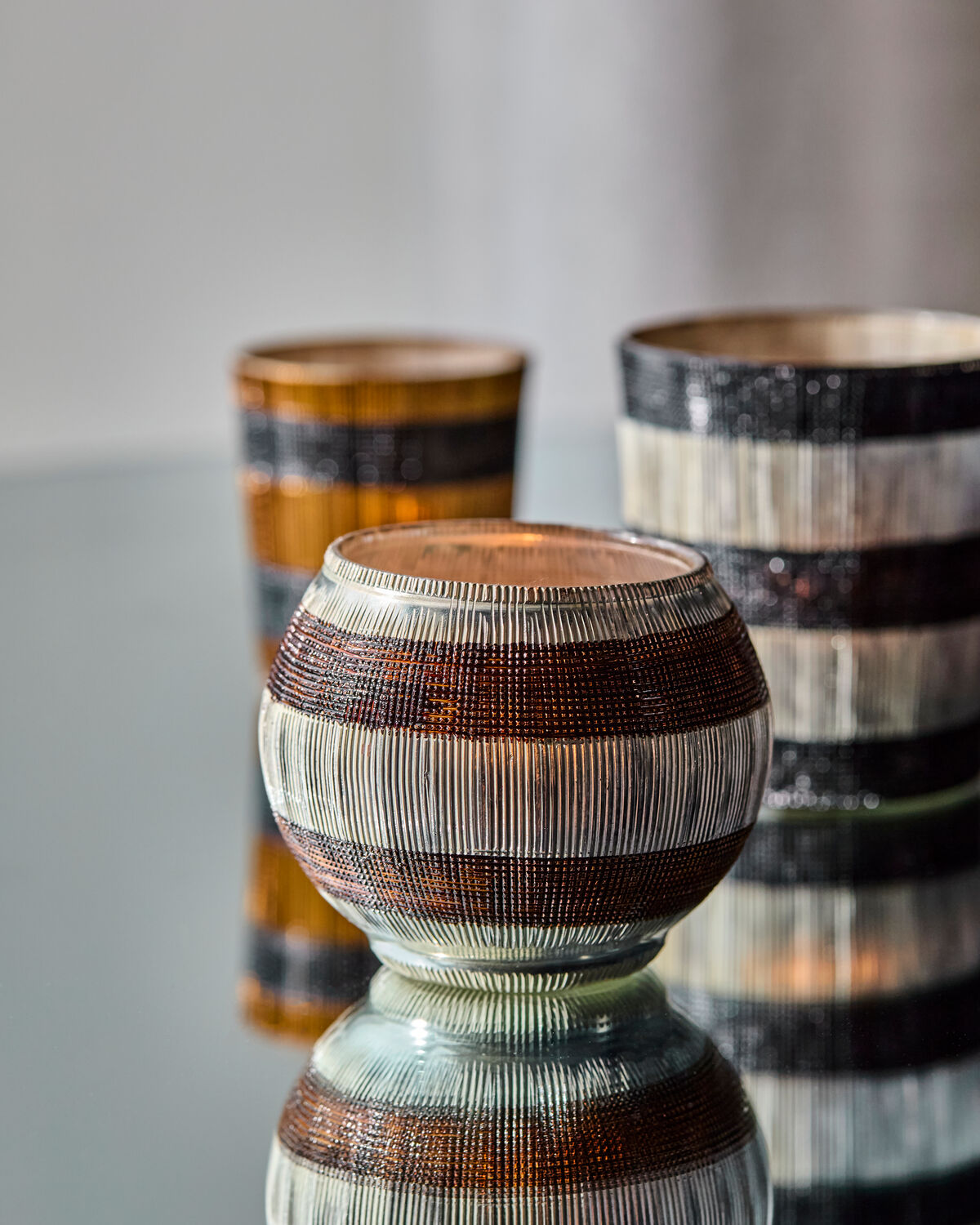 Teelichthalter, HDStripe, Silber-Finish;Braun in Silber-Finish, Braun präsentiert im Onlineshop von KAQTU Design AG. Kerzenständer ist von House Doctor