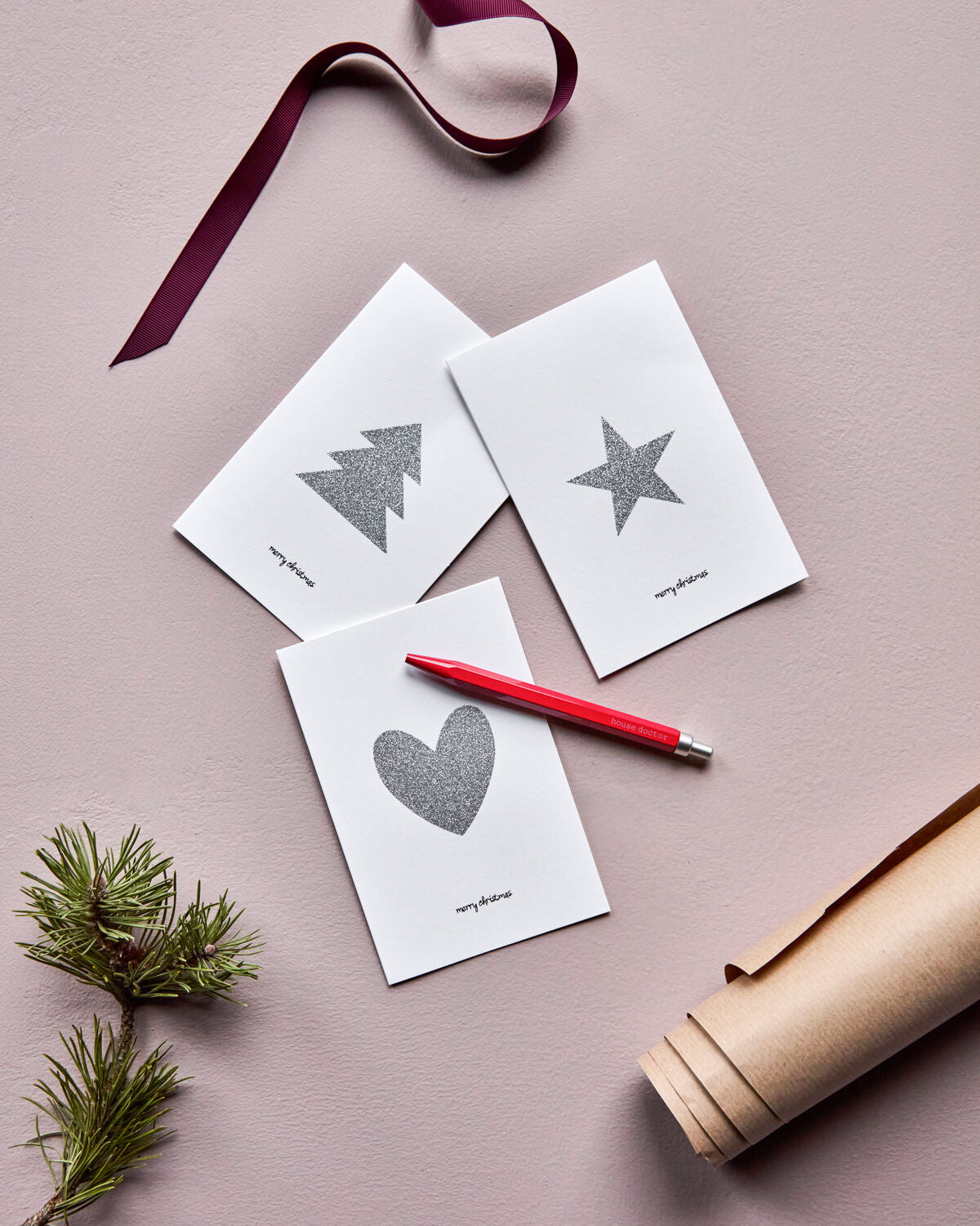 Grußkarten, HDGlitr, Silber m. Glitzer, Weiß in Silver w. glitter präsentiert im Onlineshop von KAQTU Design AG. Geschenkzubehör ist von House Doctor