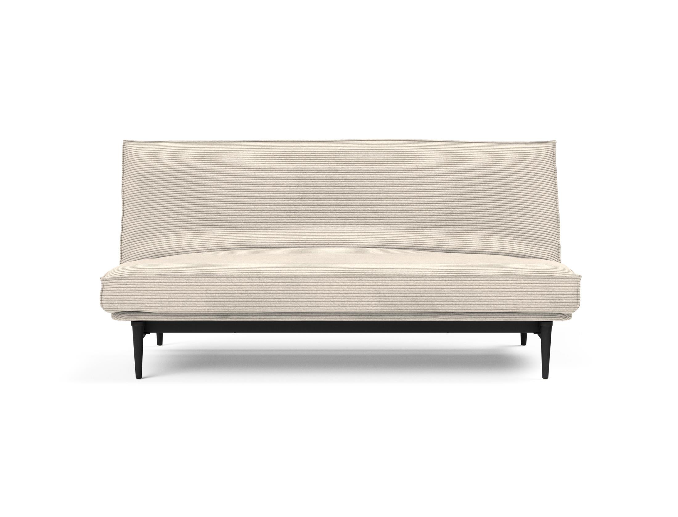 Modernes Bettsofa Colpus 140 in edlem Schwarz mit Eichenholz-Akzenten, ideal für gemütliche Abende und stilvolle Einrichtung.