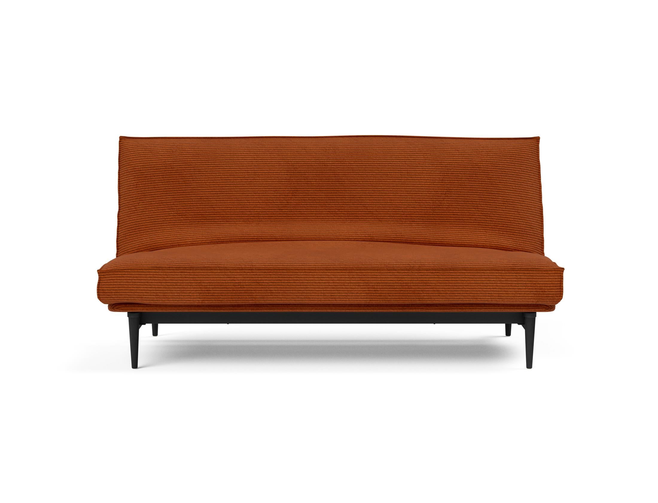 Stylisches Bettsofa Colpus in schwarzer Eiche, ideal für kleine Räume, bietet Komfort und Funktionalität in einem modernen Design.