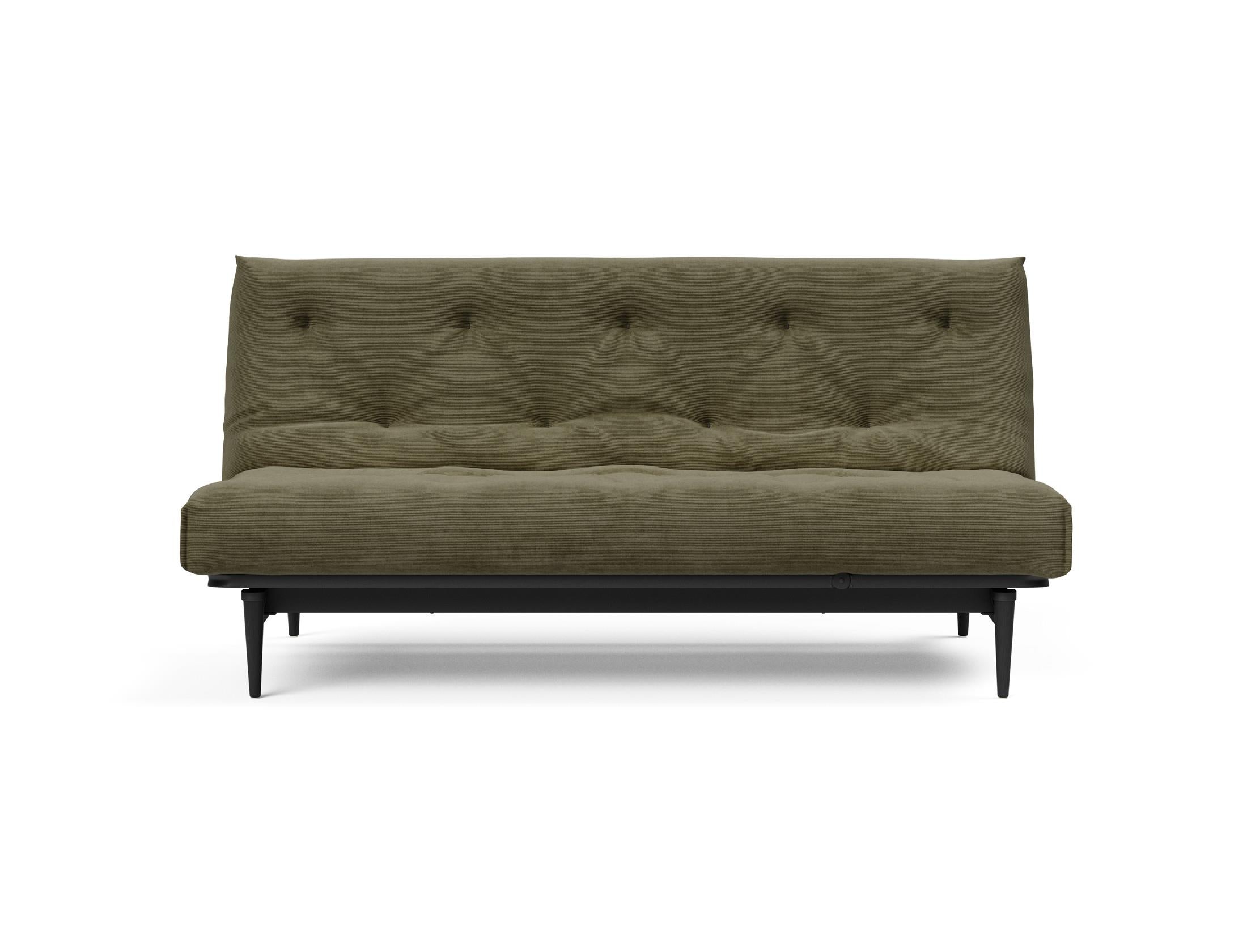 Erleben Sie das stilvolle Colpus Bettsofa 140 in Nordic Eiche schwarz von Innovation Living – ideal für gemütliche Nächte und elegantes Wohnen.