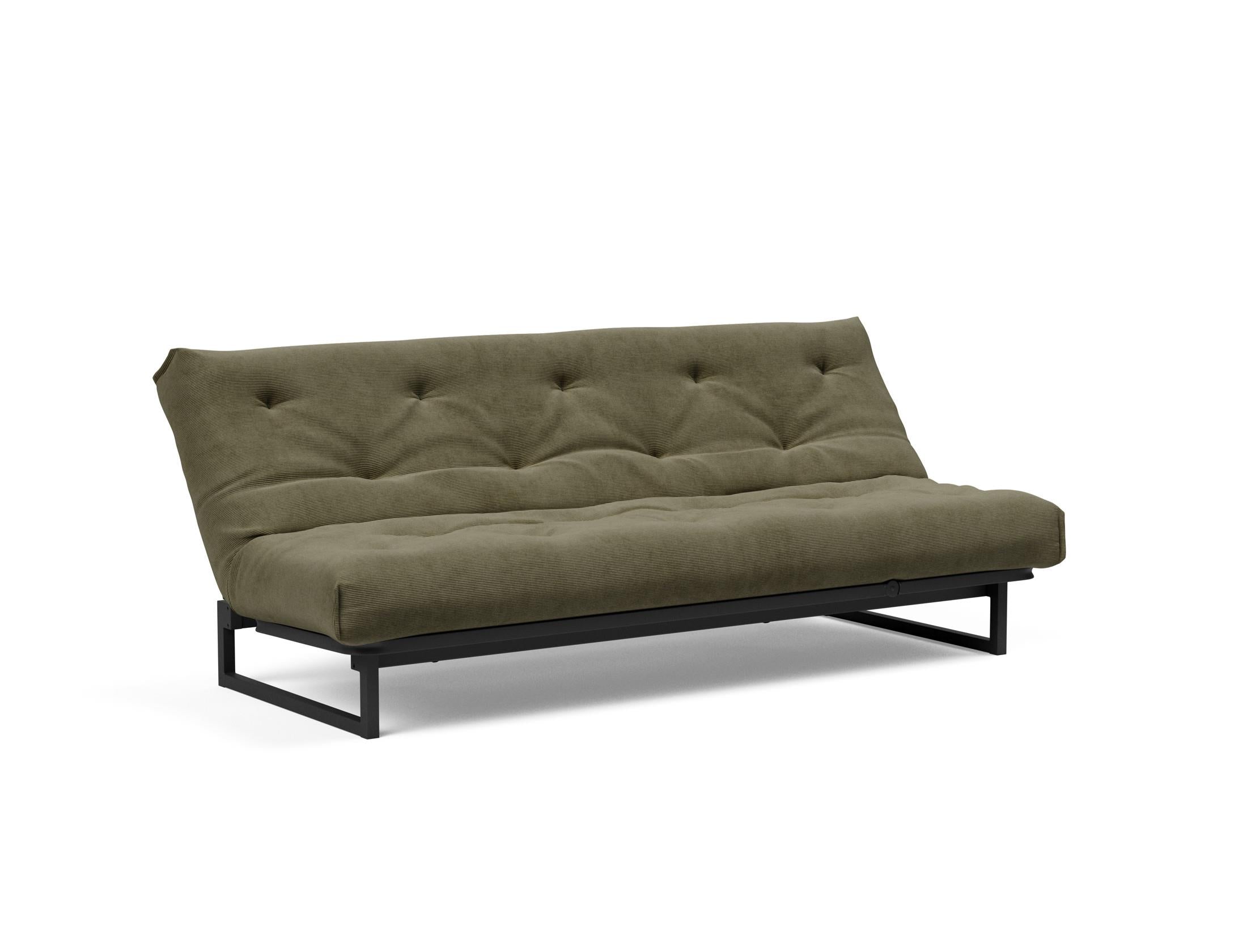Fraction 120 Bettsofa Nordic: stilvolles, funktionales Sofa mit anpassbarer Kopfhöhe und komfortabler Soft Spring-Matratze – perfekt für jedes Zuhause.