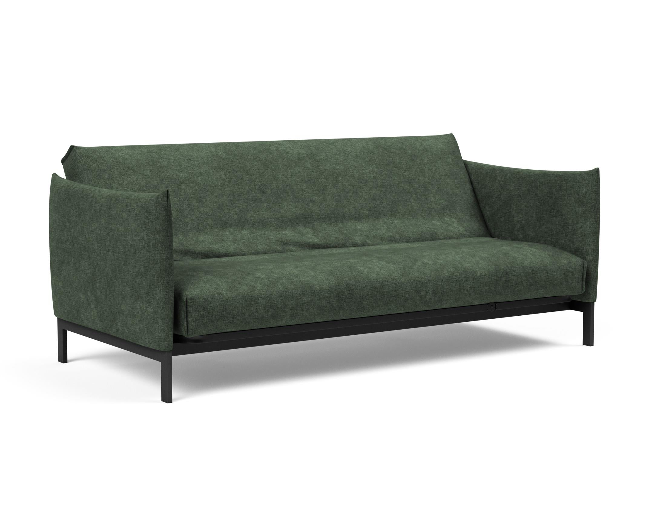 Erleben Sie das Junus 140 Bettsofa Nordic Cover von Innovation Living – eine elegante Lösung für Sitzen und Schlafen, ideal für kleine Räume.