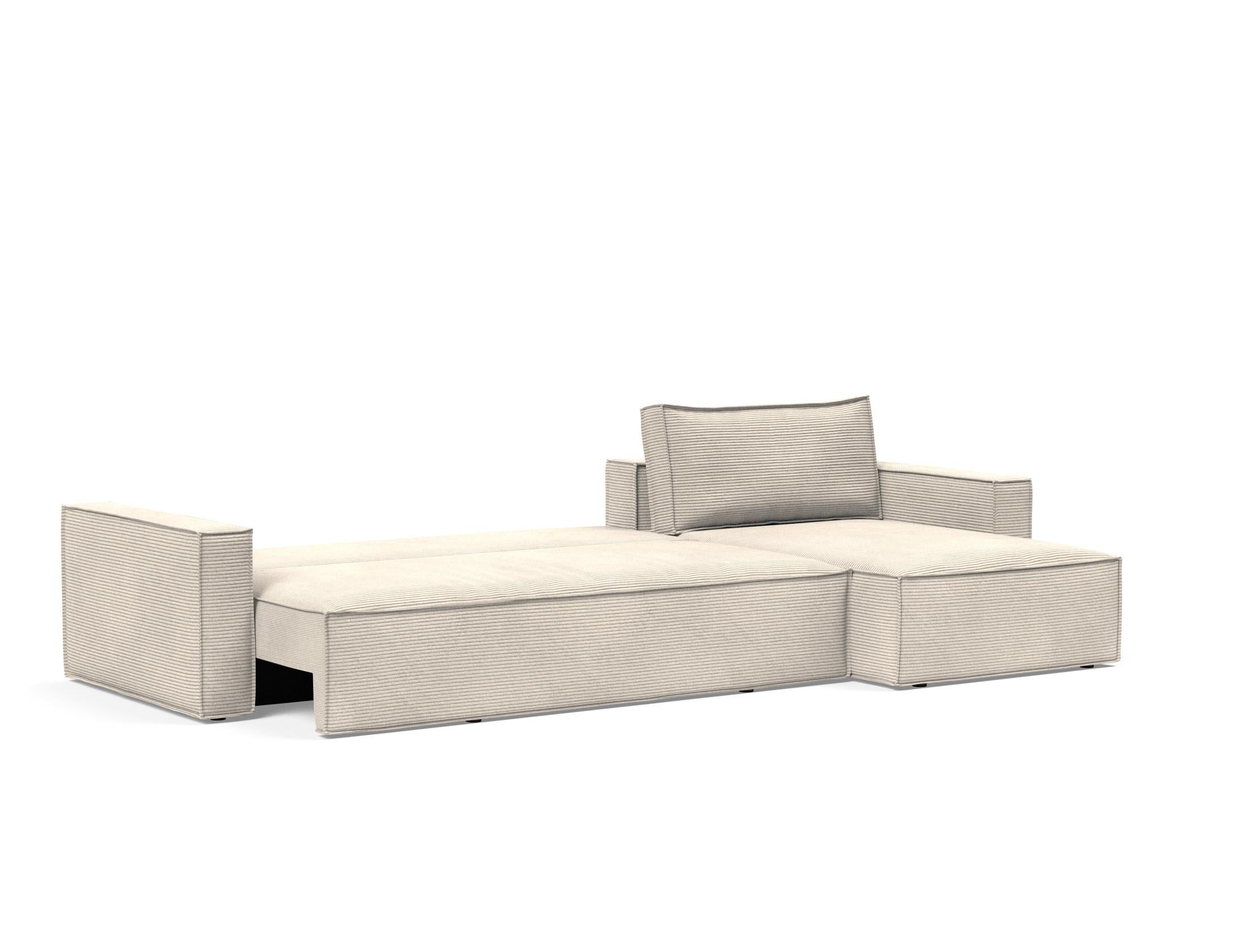 Erleben Sie das Newilla Bettsofa mit Lounger von Innovation Living – ein elegantes, flexibles Möbelstück, das Komfort und Stauraum vereint.
