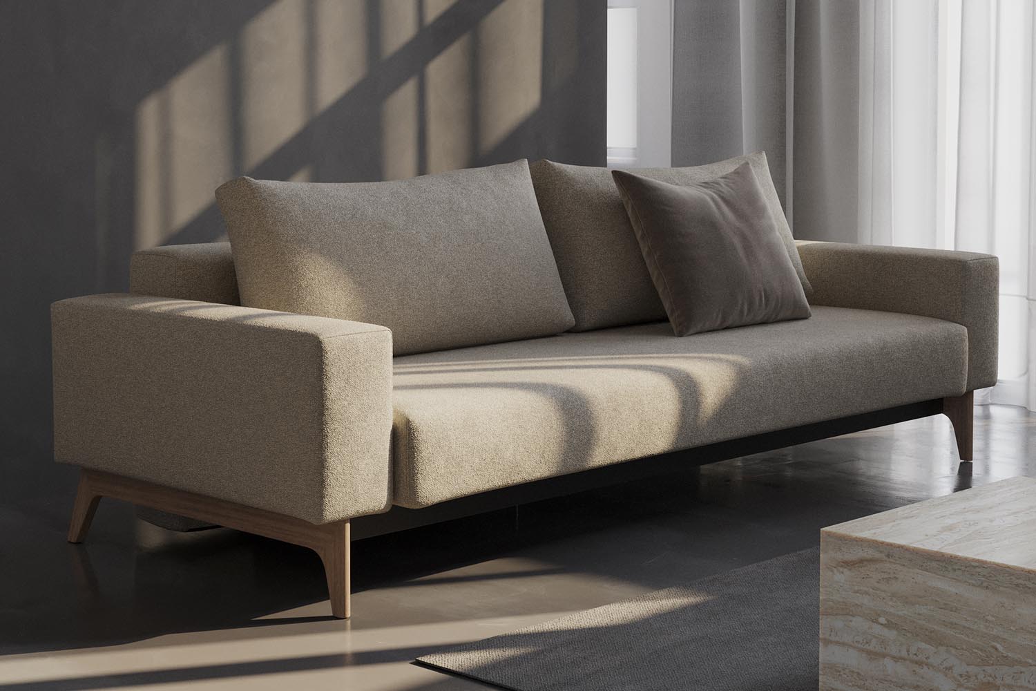 Entdecken Sie das Idun Bettsofa von Innovation Living: skandinavisches Design, vielseitig nutzbar, mit hochwertiger Matratze und praktischem Bettkasten.