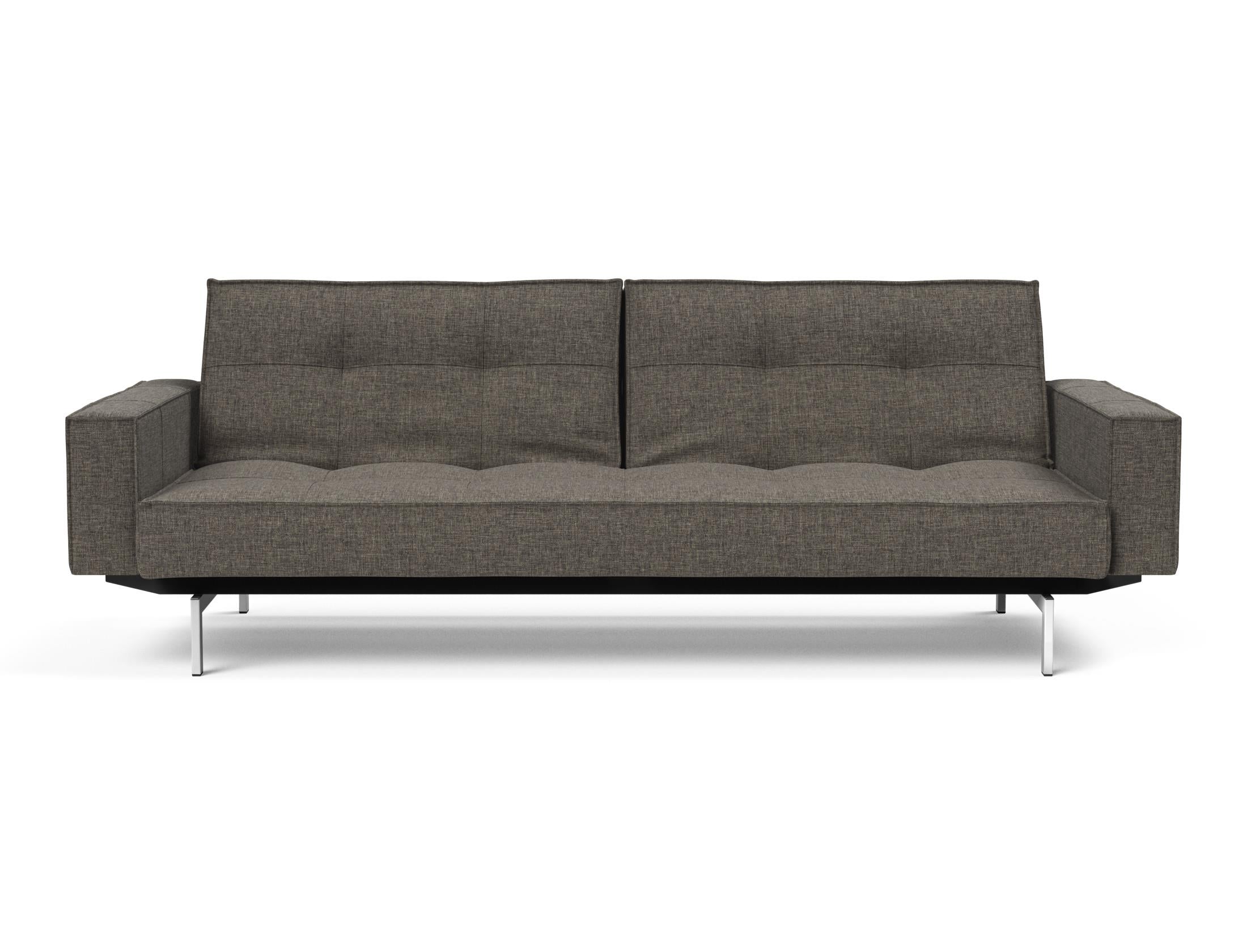 Elegantes Splitback Sofabett 115 Chrom mit Armlehnen von Innovation Living – vereint modernes Design und hohen Schlafkomfort für jeden Raum.