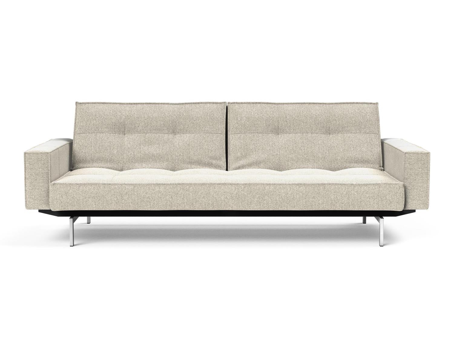 Stylisches Splitback Sofabett 115 Chrom mit komfortablen Armlehnen von Innovation Living – ideal für kleine Räume und flexible Schlaflösungen.