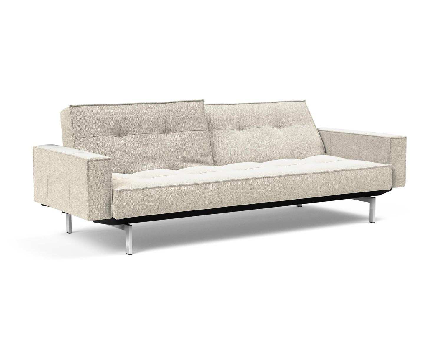 Erleben Sie das Splitback Sofabett 115 Chrom mit Armlehnen von Innovation Living – ein elegantes, funktionales Sofa für jeden Raum.