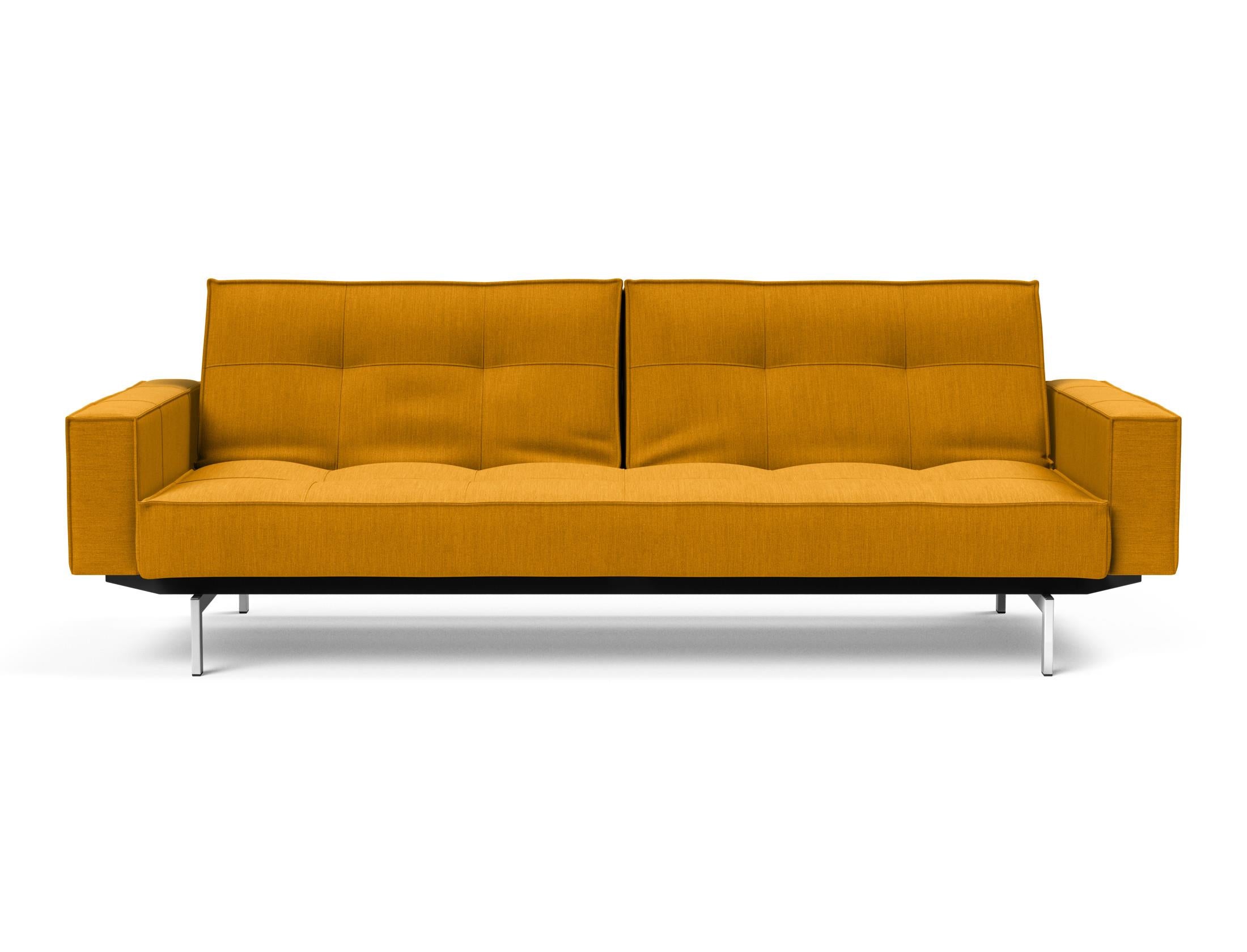 Erleben Sie das Splitback Sofabett 115 Chrom mit Armlehnen von Innovation Living – ein stilvolles, funktionales Sofa für jeden Raum.