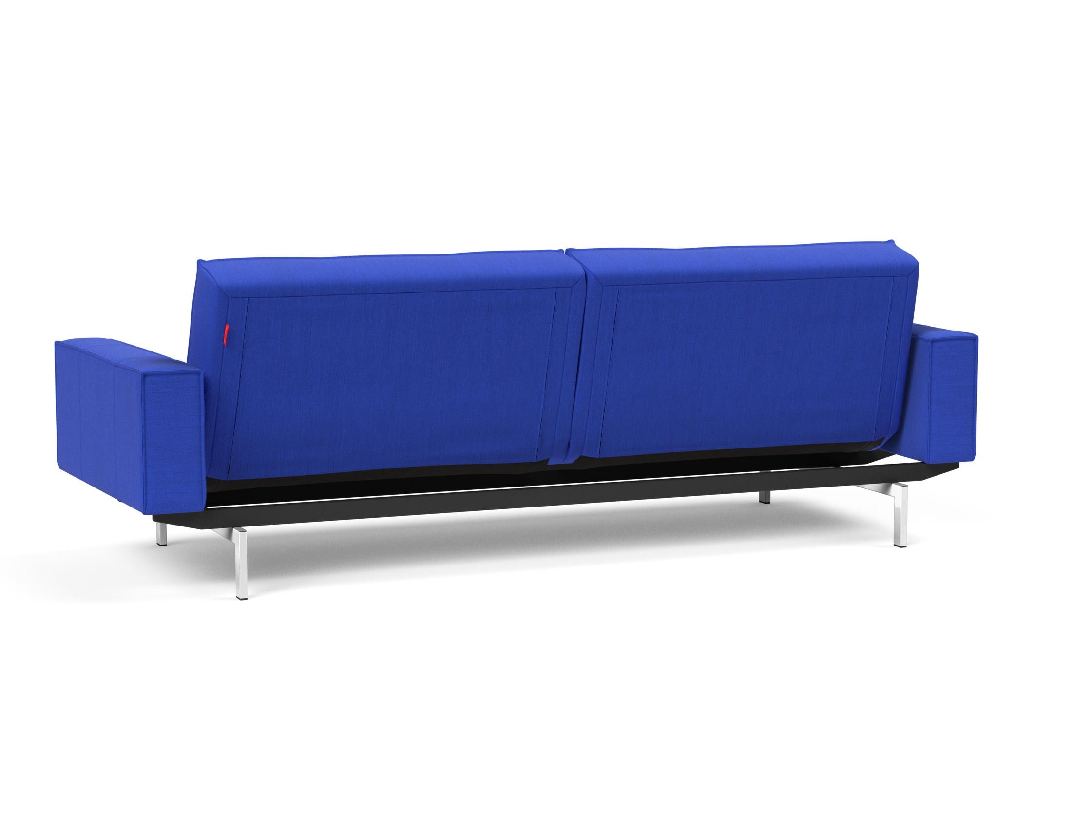 Elegantes Splitback Sofabett 115 Chrom mit Armlehnen von Innovation Living – vereint modernes Design und hohen Schlafkomfort für jeden Raum.