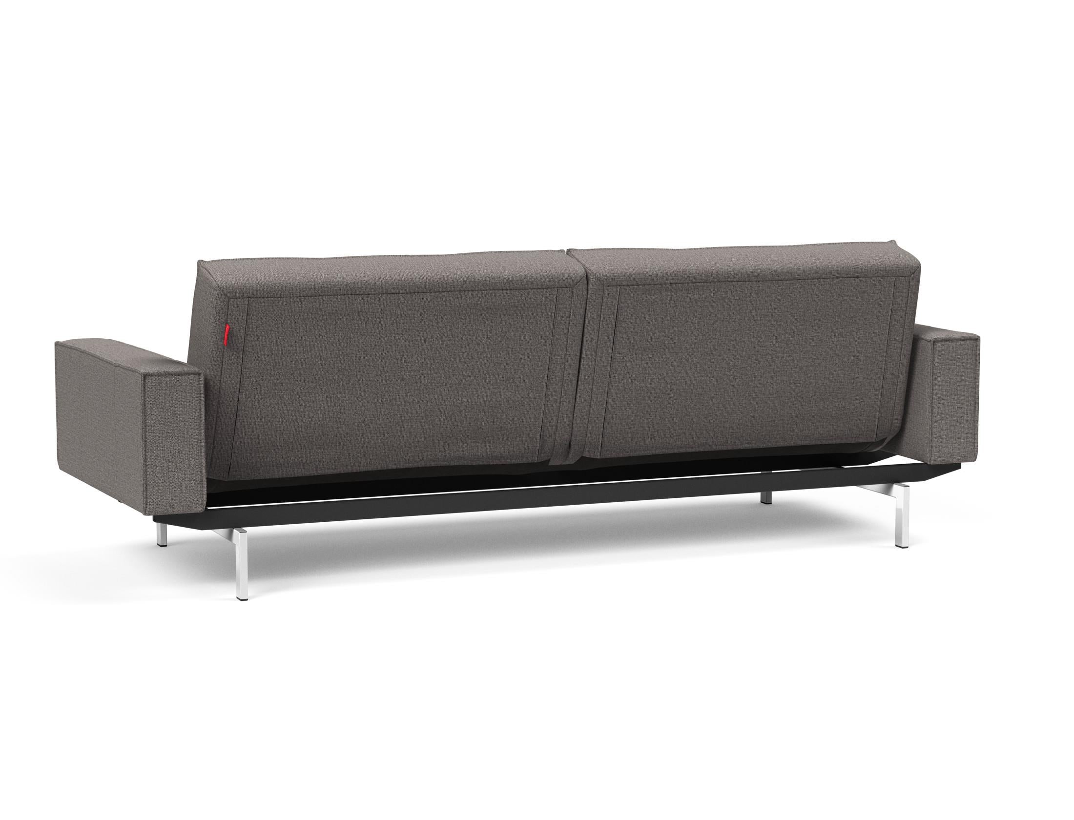 Erleben Sie das Splitback Sofabett 115 Chrom mit Armlehnen von Innovation Living – ein stilvolles, funktionales Sofa für jeden Raum.