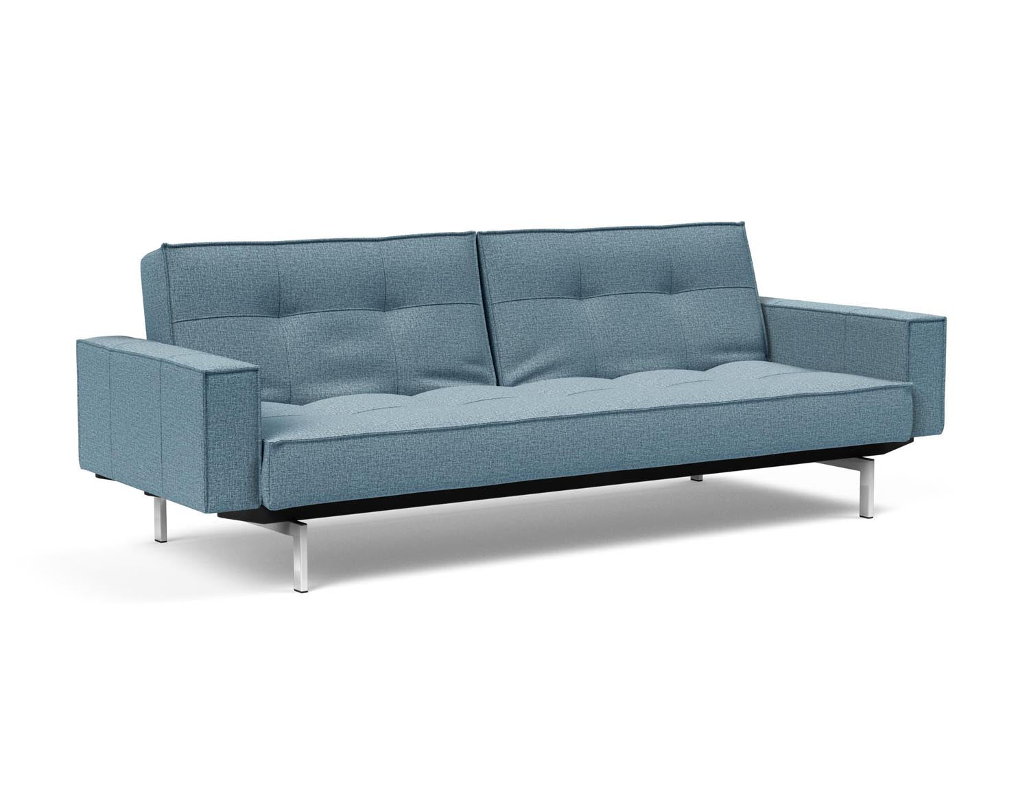 Erleben Sie das Splitback Sofabett 115 Chrom mit Armlehnen von Innovation Living – ein stilvolles, funktionales Sofa für jeden Raum.