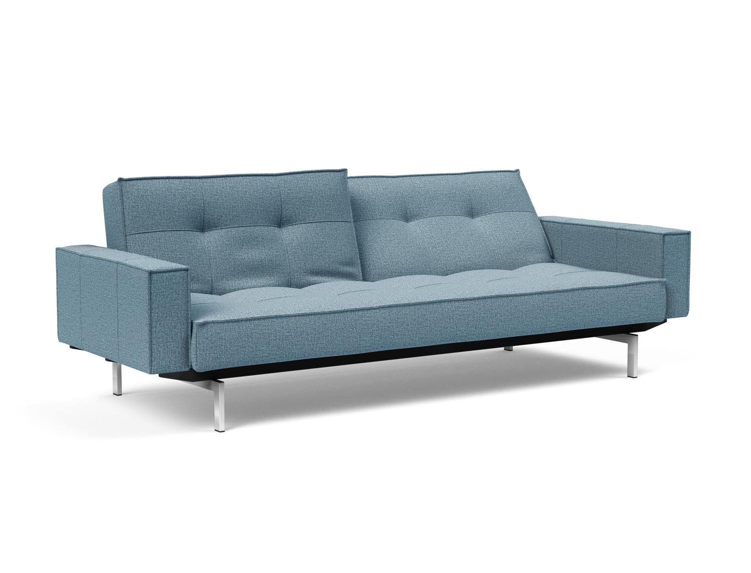Erleben Sie das Splitback Sofabett 115 Chrom mit Armlehnen von Innovation Living – ein stilvolles, funktionales Sofa für jeden Raum.