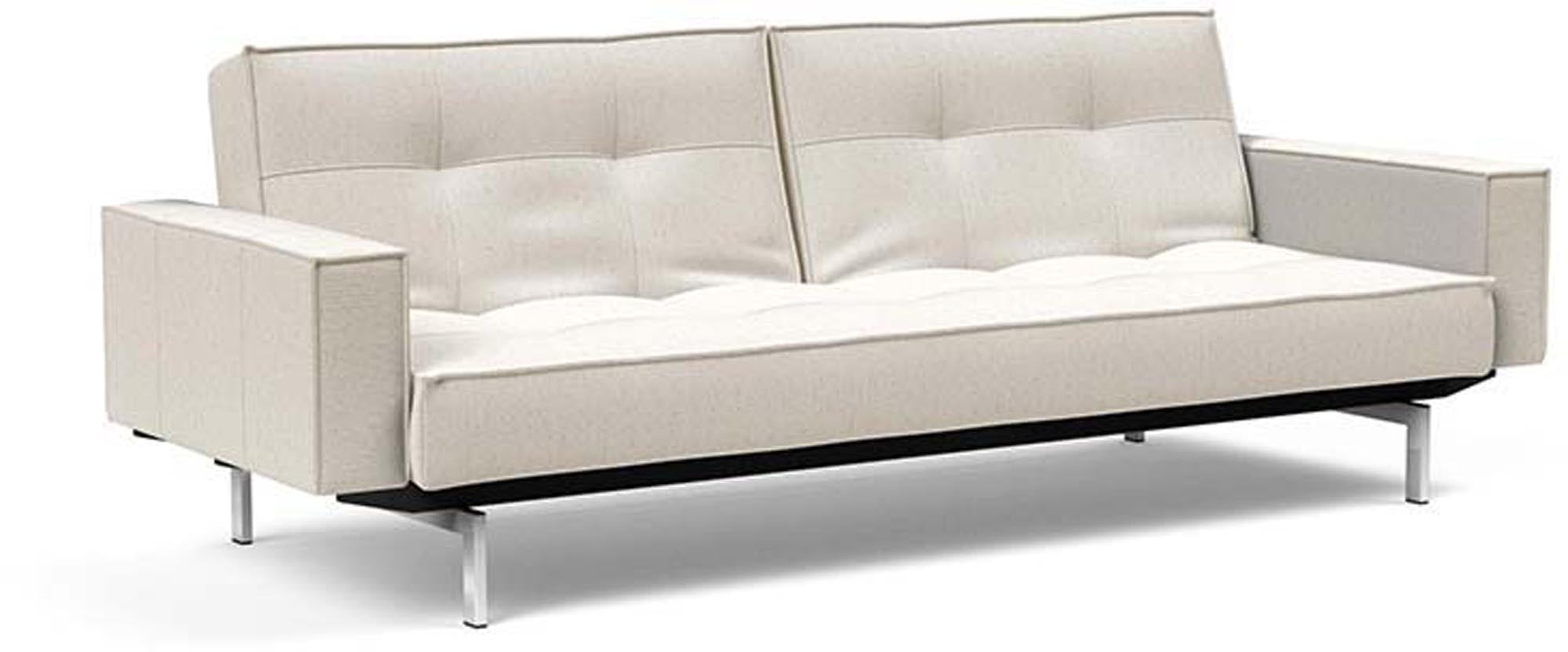 Erleben Sie das Splitback Sofabett 115 Chrom mit Armlehnen von Innovation Living – ein stilvolles, funktionales Sofa für jeden Raum.