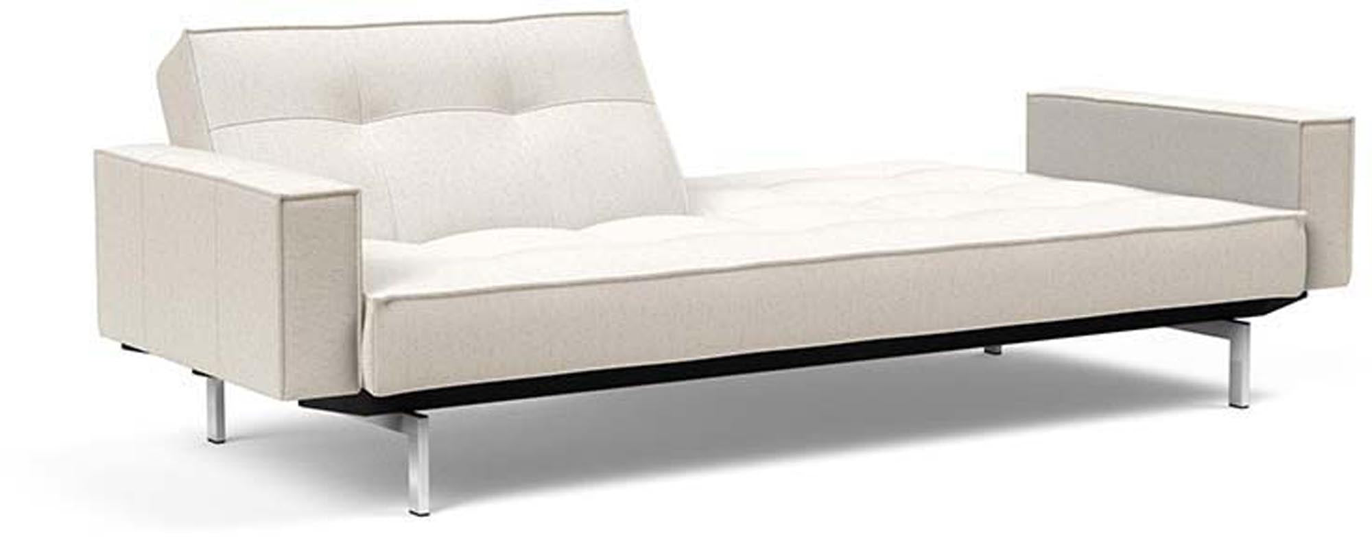 Erleben Sie das Splitback Sofabett 115 Chrom mit Armlehnen von Innovation Living – ein stilvolles, funktionales Sofa für jeden Raum.