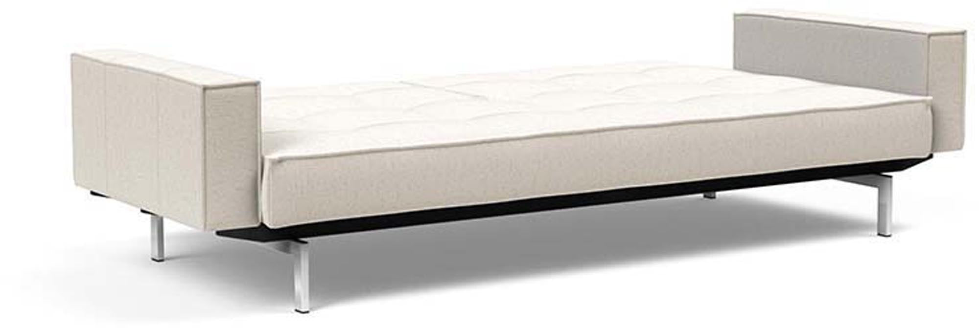 Erleben Sie das Splitback Sofabett 115 Chrom mit Armlehnen von Innovation Living – ein stilvolles, funktionales Sofa für jeden Raum.