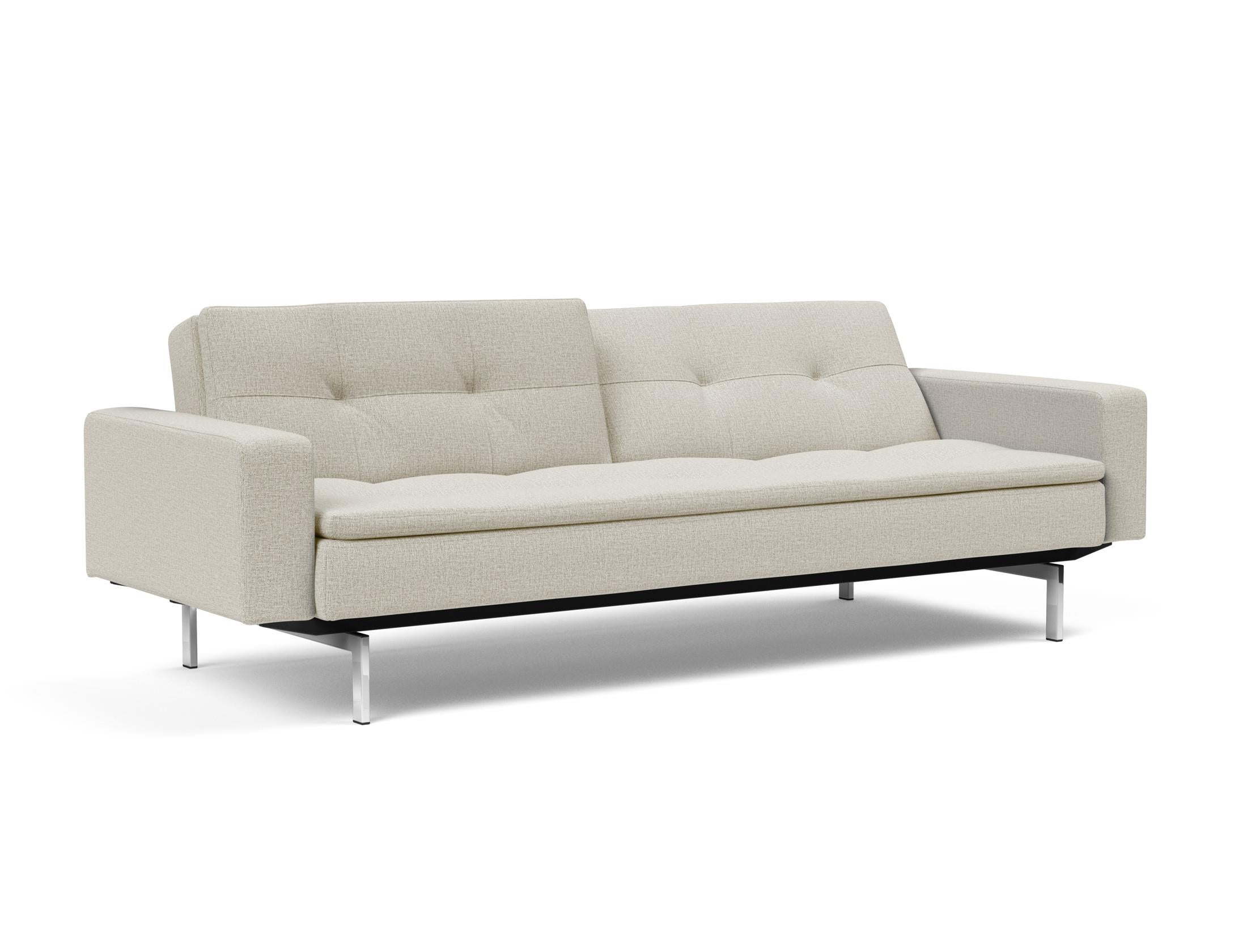 Das Dublexo Chrom Schlafsofa 115 mit Armlehnen bietet elegantes Design und vielseitige Nutzung, perfekt für kleine Wohnungen und modernen Komfort.