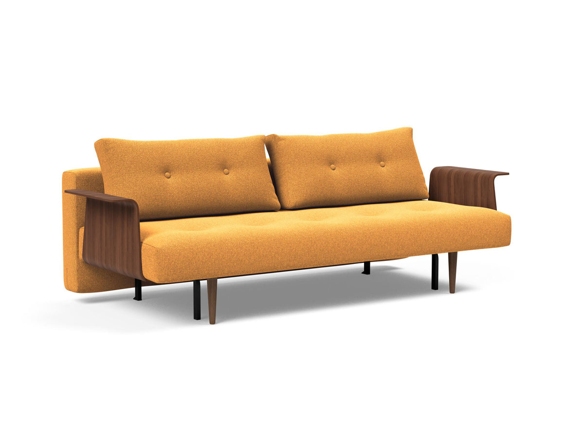Recast Schlafsofa 140 Dunkel Styletto mit Armlehnen in 536 Bouclé Ochre präsentiert im Onlineshop von KAQTU Design AG. Bettsofa ist von Innovation Living