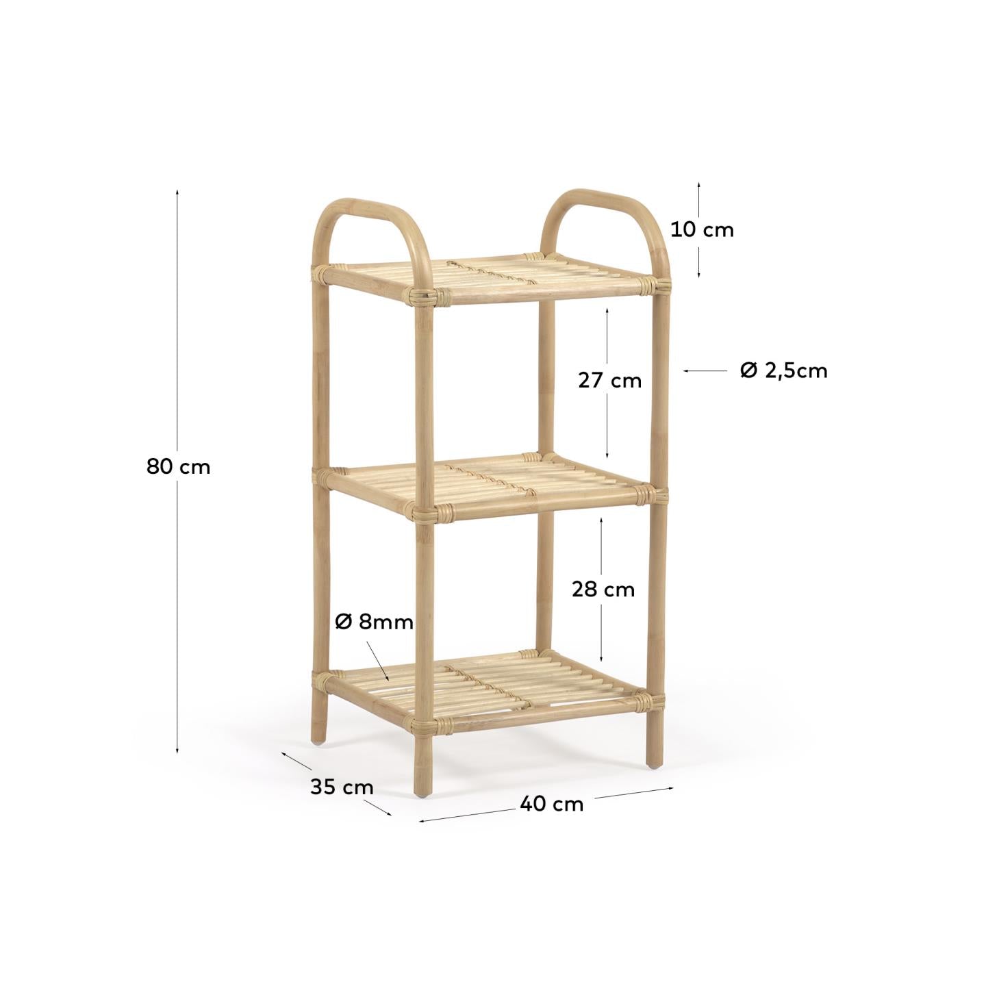 Das Ormela Regal von Kave Home: 40 x 80 cm, aus robustem Rattan, vereint Eleganz und Funktionalität für ein harmonisches Wohnambiente.