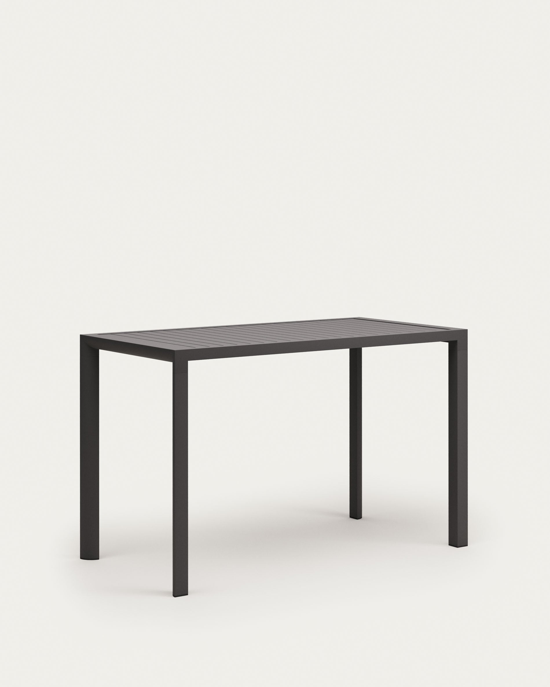 Moderner Gartenstehtisch aus Aluminium, graues Finish, Maße 150x77 cm, ideal für stilvolle Außenbereiche, von Kave Home.