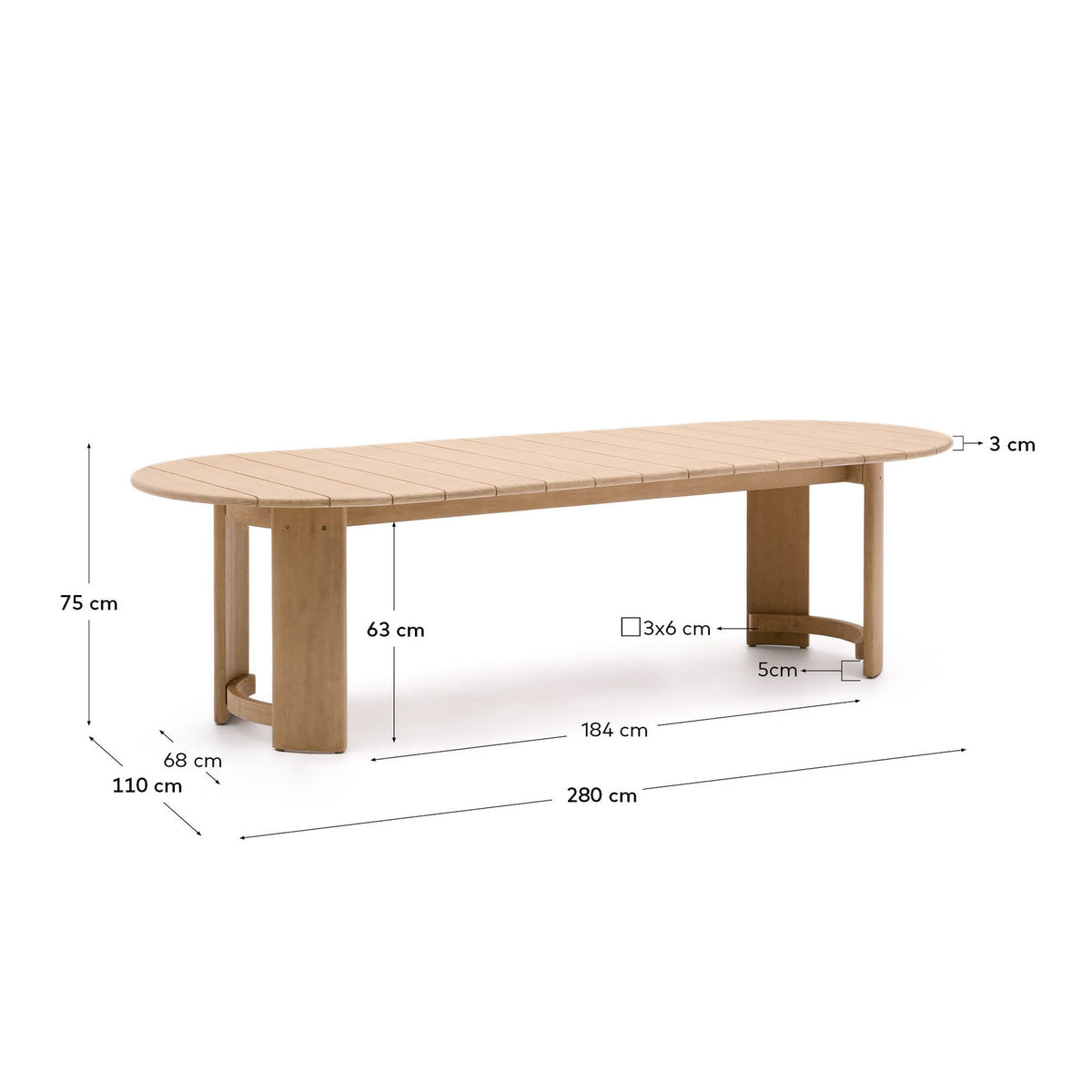 Xoriguer Tisch aus massivem Eukalyptusholz FSC 100% 280 x 110 cm in Natur präsentiert im Onlineshop von KAQTU Design AG. Gartentisch ist von Kave Home