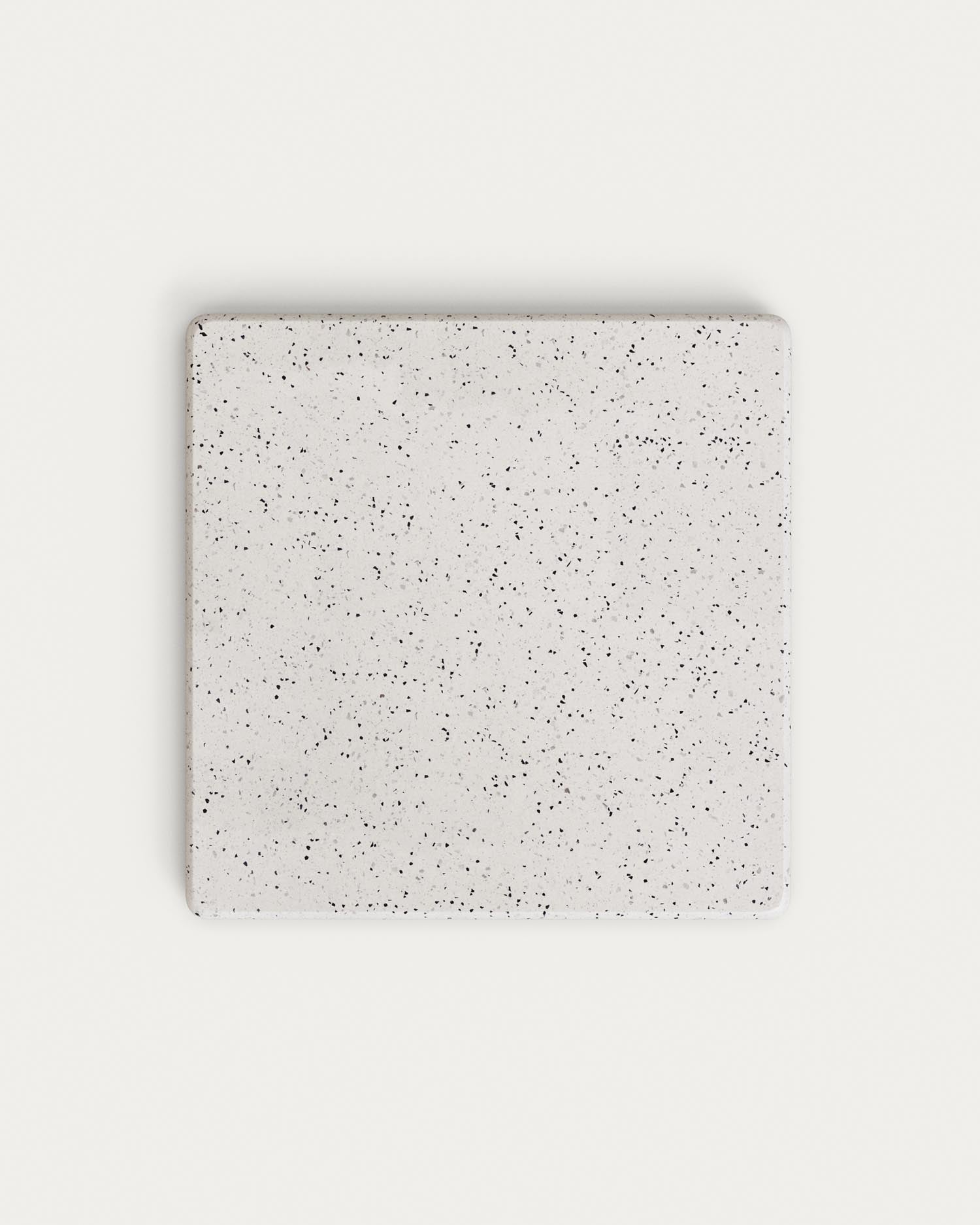 Stilvoller Hochtisch aus robustem weissem Terrazzo, 95 x 70 x 70 cm, ideal für Garten und Terrasse, von Kave Home.