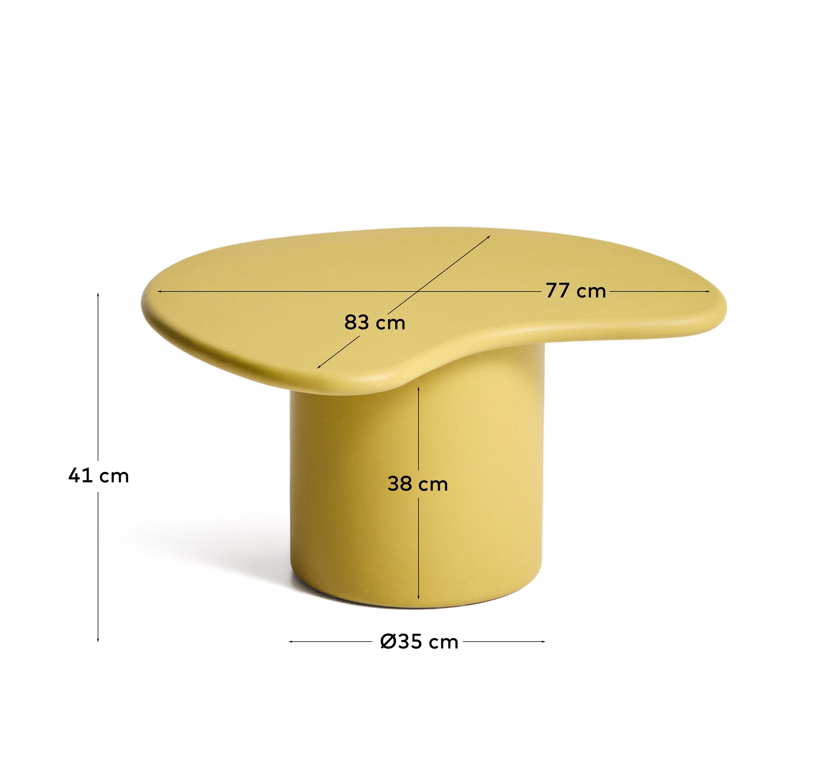 Moderner Loungetisch Macarella in senfgelbem Zement, 83 x 77 cm, perfektes Möbelstück für ein stilvolles und gemütliches Ambiente.