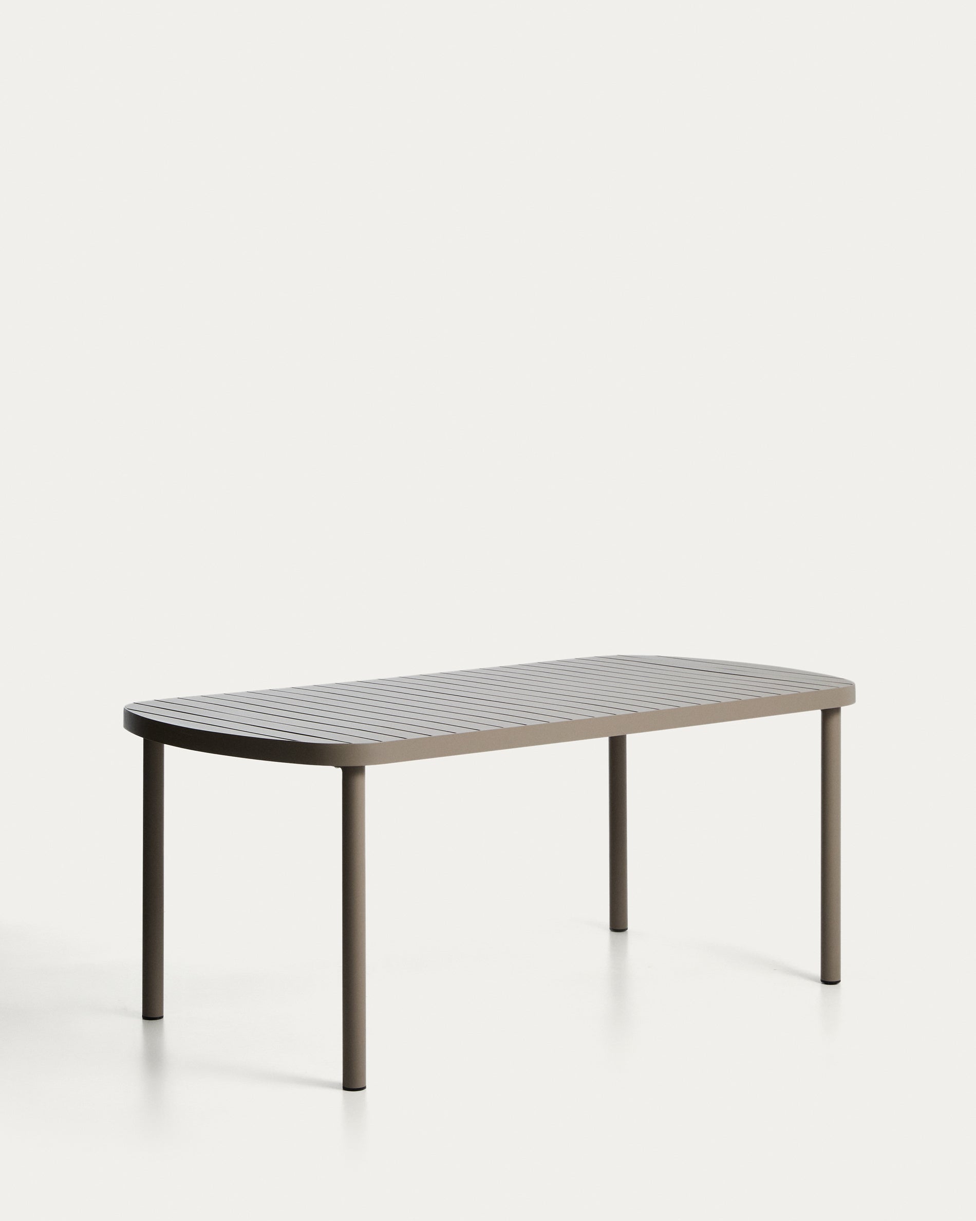 Eleganter Outdoor-Tisch Joncols aus robustem Aluminium in stilvollem Taupe, ideal für Garten und Terrasse, Maße 180 x 90 cm.