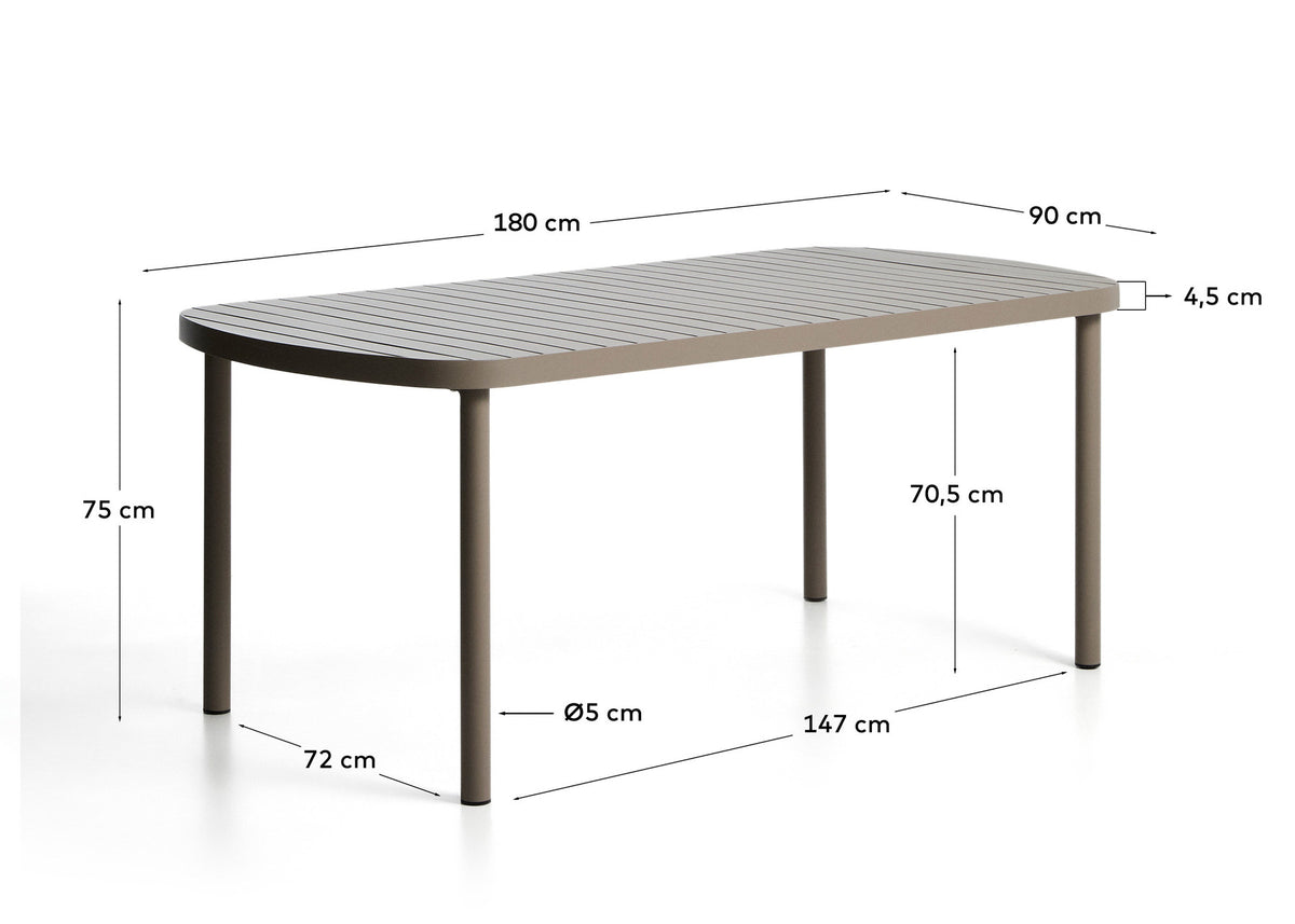 Outdoor-Tisch Joncols aus Aluminium mit taupefarbener Lackierung, 180 x 90 cm in Taupe präsentiert im Onlineshop von KAQTU Design AG. Gartentisch ist von Kave Home