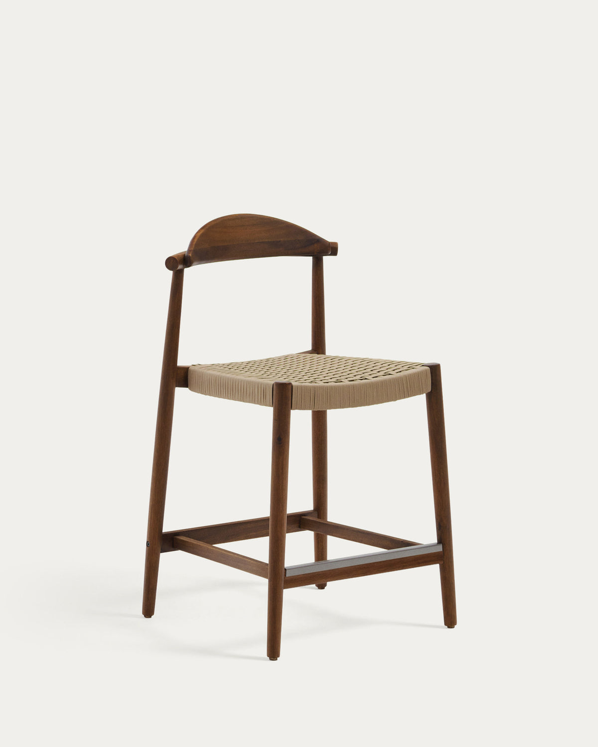 Sgabello Nina legno massello di acacia finitura noce corda beige altezza 62 cm FSC 100%