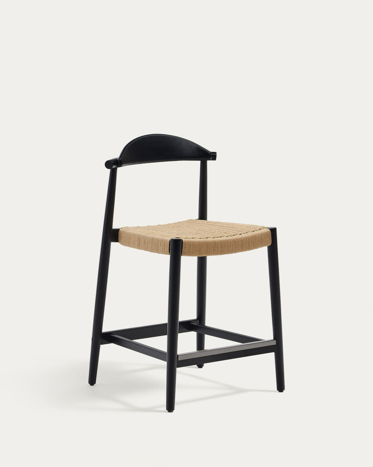 Tabouret Nina en bois d'acacia massif finition noire et corde beige hauteur 62 cm FSC 100%