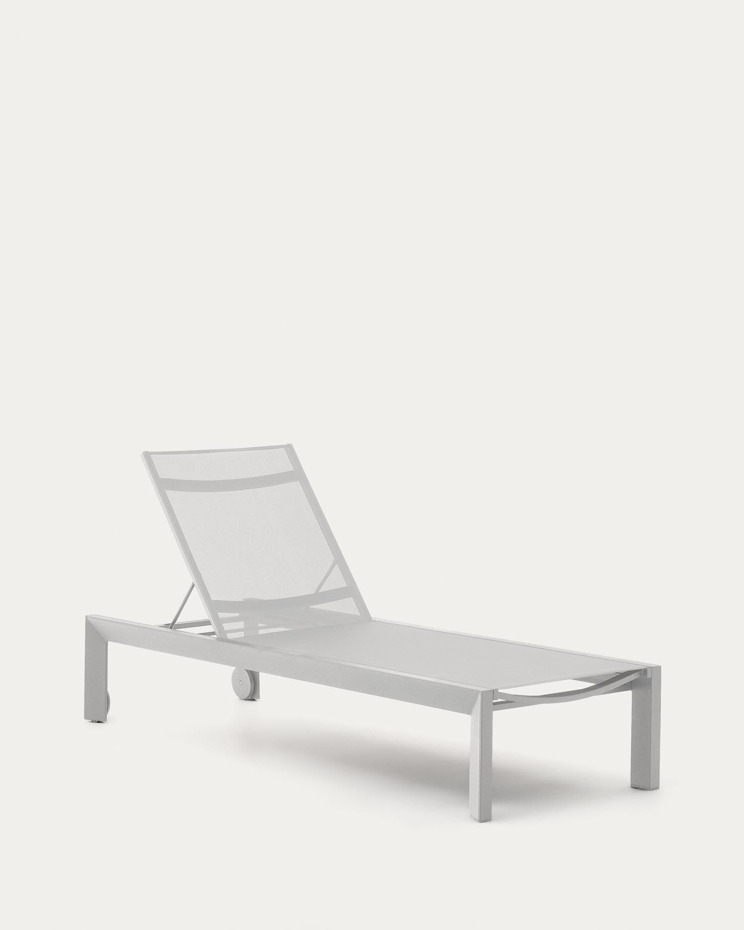 Eleganter Canutells Liegestuhl aus Aluminium mit weissem Finish, verstellbarer Rückenlehne und Texteline-Sitz für stilvollen Outdoor-Komfort.