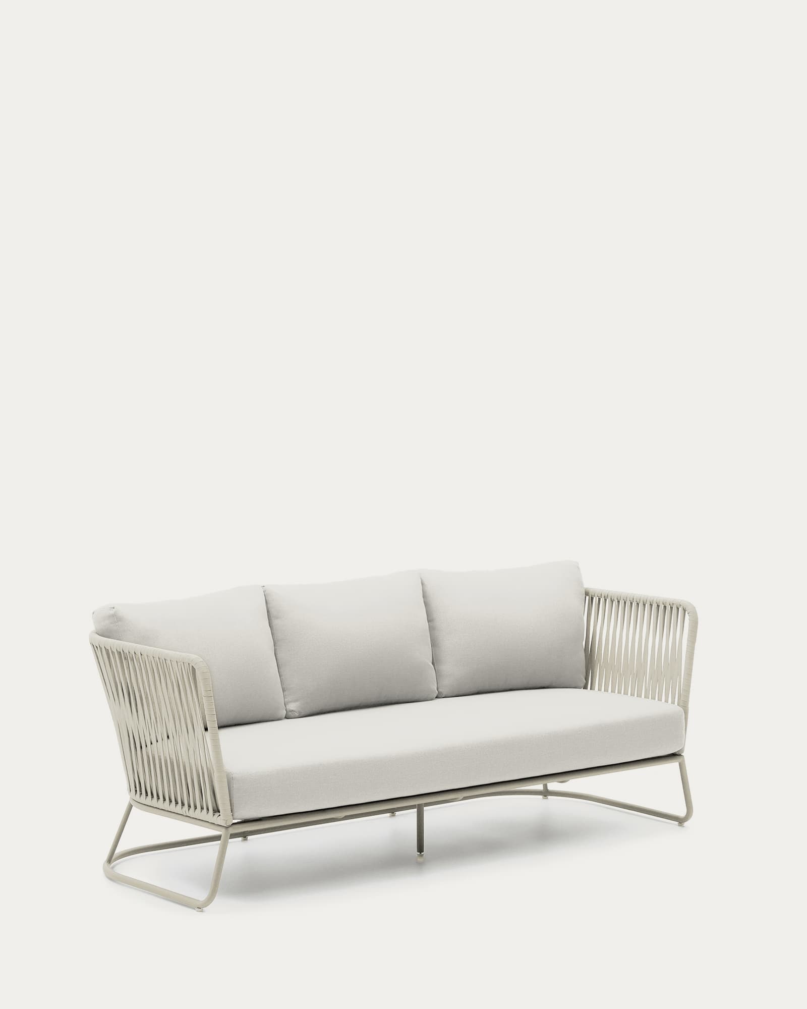 Modernes 3-Sitzer-Outdoor-Sofa aus grauem Seil und verzinktem Stahl, 189 cm, perfekt für komfortable Außenbereiche.
