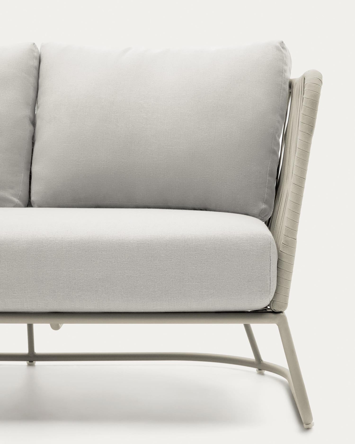 Modernes 3-Sitzer-Outdoor-Sofa aus grauem Seil und verzinktem Stahl, 189 cm, perfekt für elegante Außenbereiche.