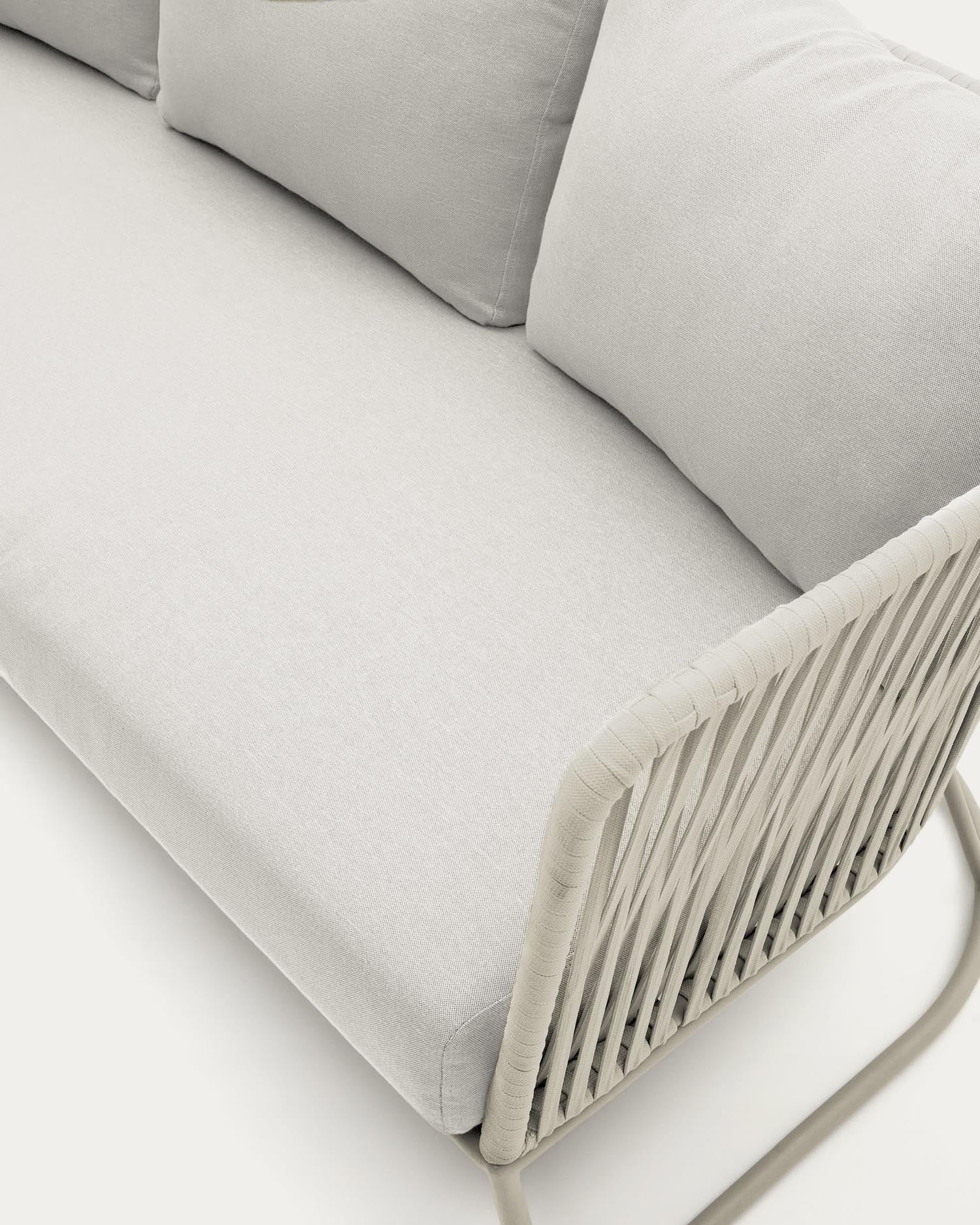 Elegantes 3-Sitzer-Outdoor-Sofa aus grauem Seil und verzinktem Stahl, 189 cm, ideal für stilvolle Außenbereiche.