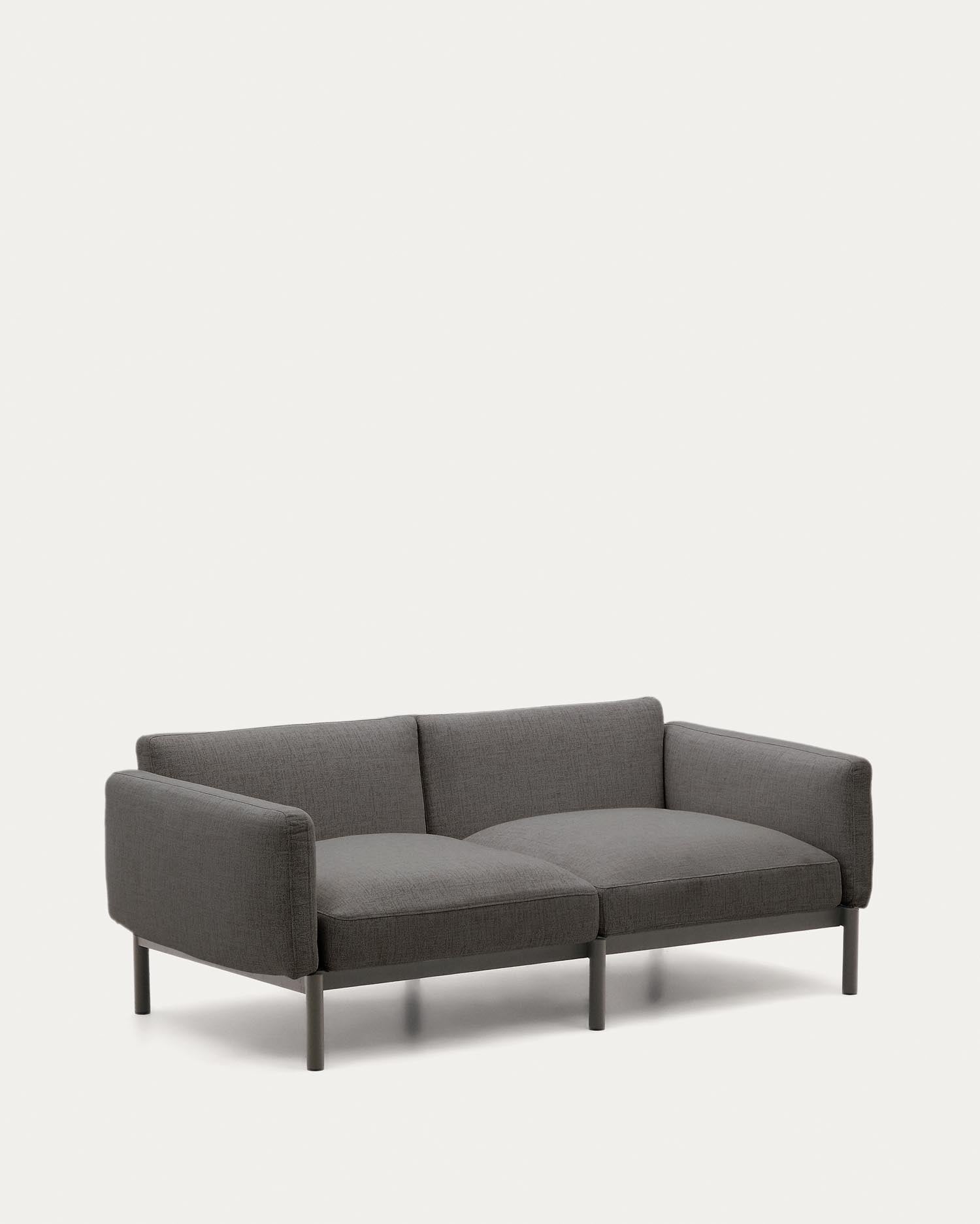 Elegantes 2-Sitzer-Sofa Sorells aus Aluminium in Grau, modular und wetterfest, ideal für stilvolle Aussenbereiche.