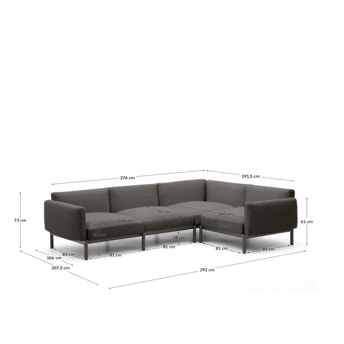 Modulares 5-Sitzer-Ecksofa für Outdoor Sorells Polsterung und Aluminium in Grau 276x191,5cm in Graphit, Grau präsentiert im Onlineshop von KAQTU Design AG. Lounge Sofa ist von Kave Home
